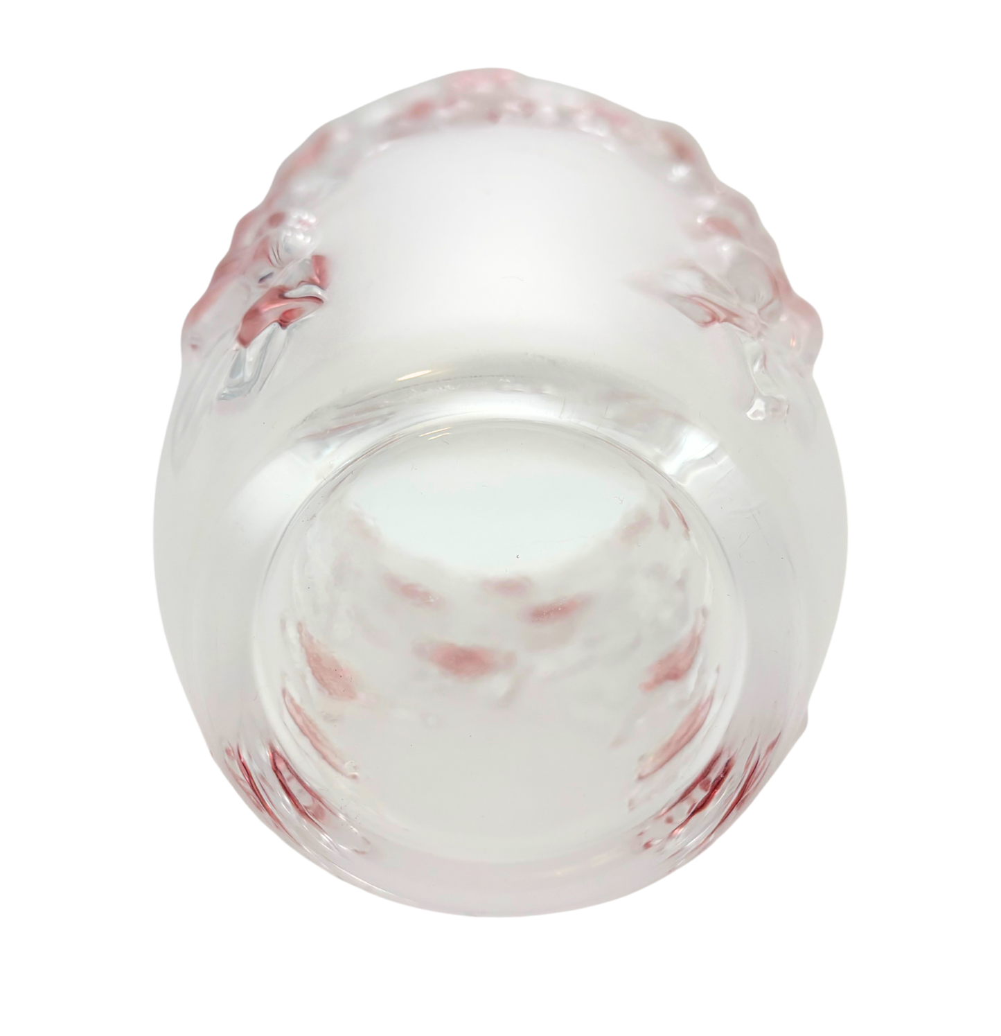 VINTAGE LATE 20TH CENTURY PINK FLORAL MOLDED CRYSTAL ART GLASS VASE 9.5 INCHES TALL HEAVY BLUSH STATEMENT PIECE