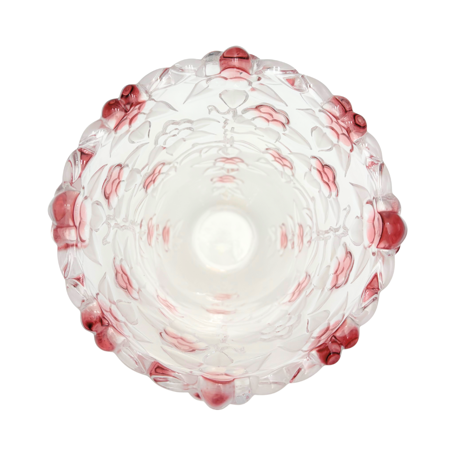 VINTAGE LATE 20TH CENTURY PINK FLORAL MOLDED CRYSTAL ART GLASS VASE 9.5 INCHES TALL HEAVY BLUSH STATEMENT PIECE