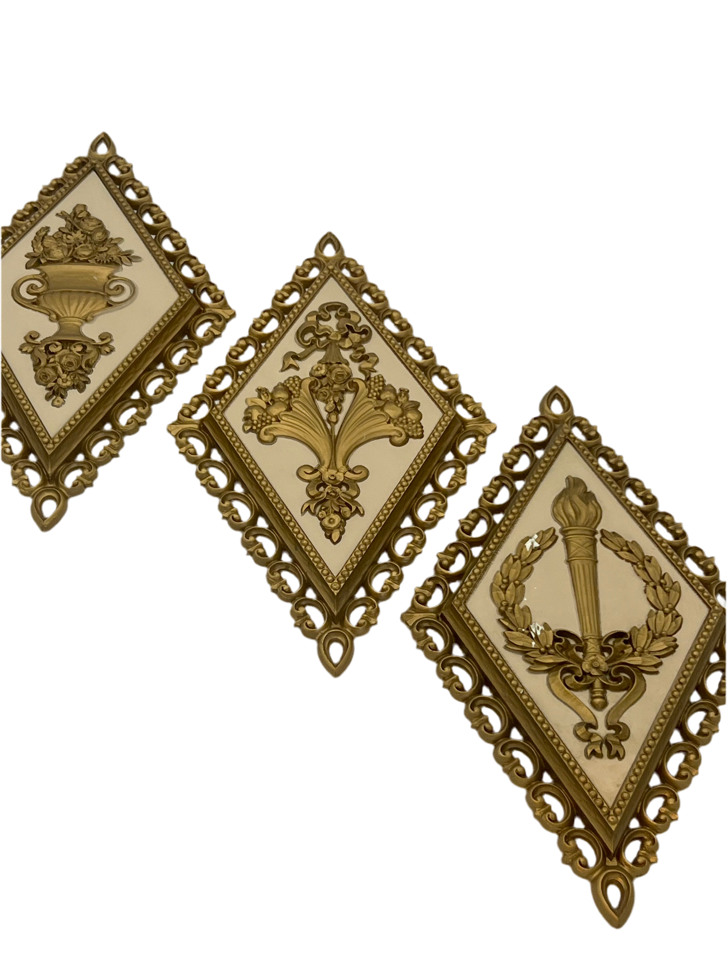 VINTAGE 1971 HOMCO GOLD DIAMOND WALL PLAQUES – SET OF THREE