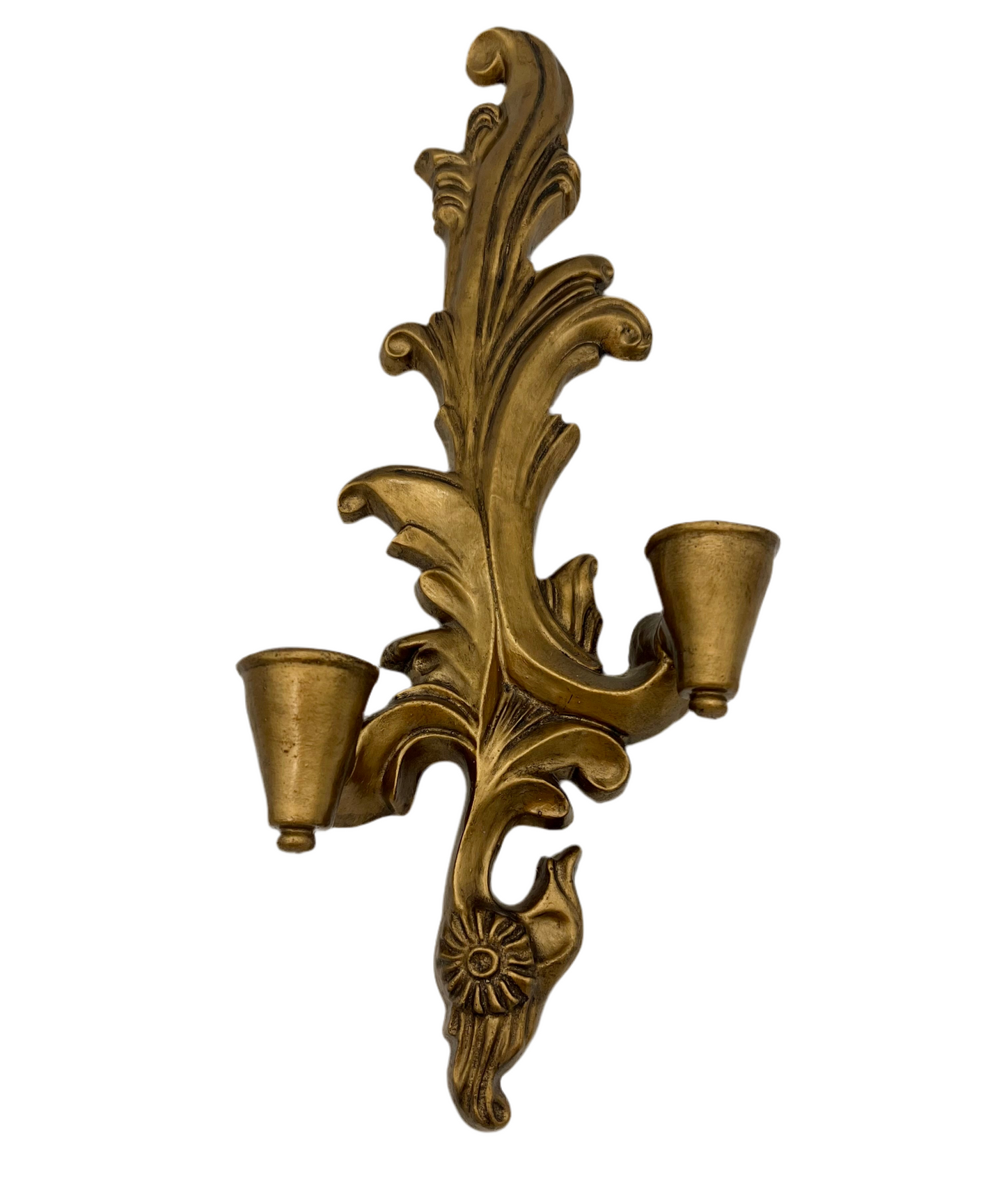 VINTAGE GOLD GILT WOOD ROCOCO WALL SCONCE | ITALIAN FLORENTINE DOUBLE CANDLE HOLDER