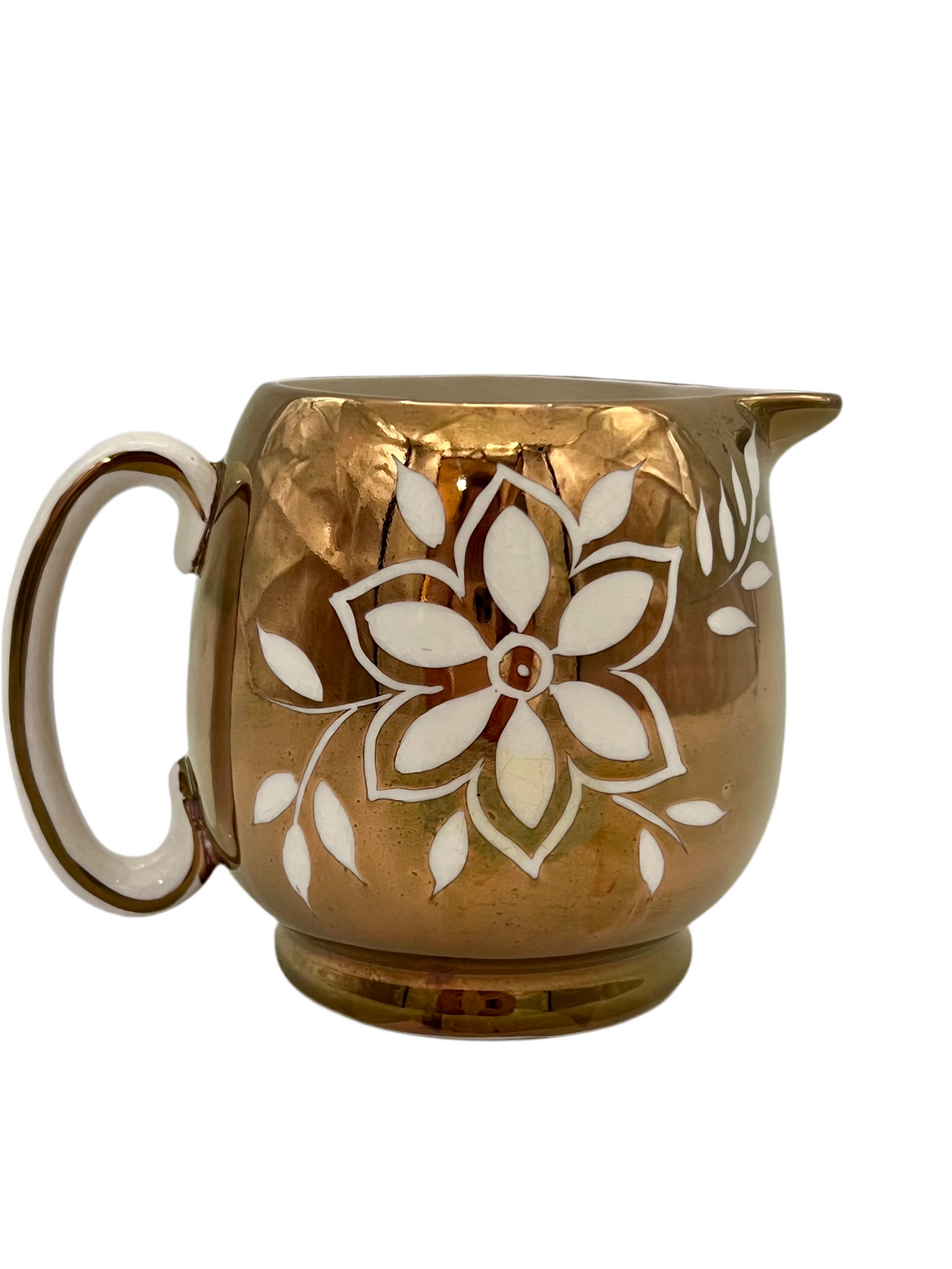 VINTAGE PRICE KENSINGTON GOLD LUSTER CREAMER – MADE IN ENGLAND, MID-CENTURY FLORAL