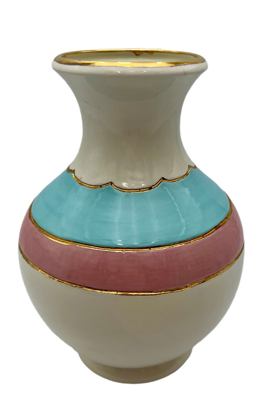 VINTAGE 1980s PINK, BABY BLUE, AND CREAM VASE