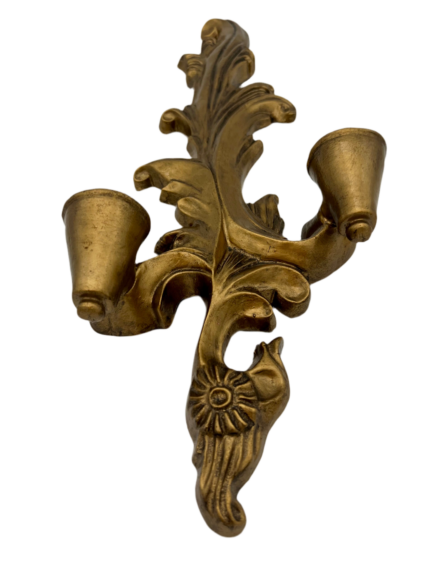 VINTAGE GOLD GILT WOOD ROCOCO WALL SCONCE | ITALIAN FLORENTINE DOUBLE CANDLE HOLDER