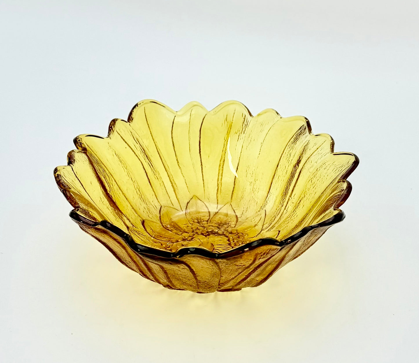 VINTAGE YELLOW SUNFLOWER GLASS BOWL/MID CENTURY CATCHALL DISH