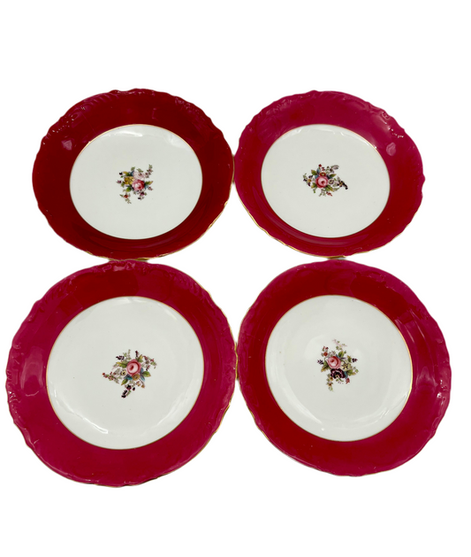 SET OF 4 VINTAGE ENGLISH BONE CHINA FOOTED SERVING PLATES
