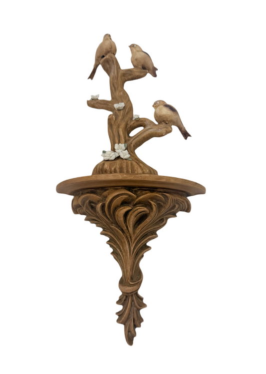 VINTAGE ARNER’S CERAMIC WALL SCULPTURE – THREE BIRDS ON TREE WITH FLOWERS – HOLLYWOOD REGENCY COTTAGECORE WALL ART