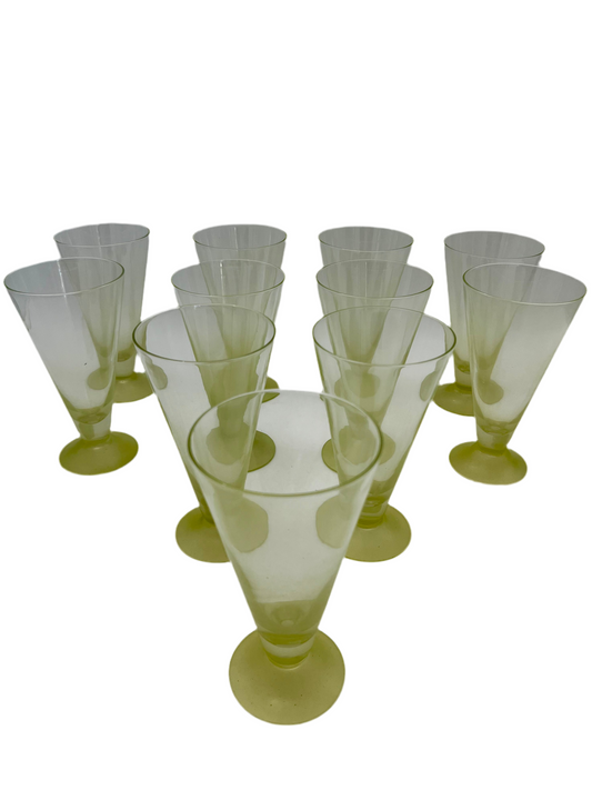 SET OF 11 VINTAGE 1960S BLENDO LIME GREEN FROSTED GOBLETS PARFAIT GLASSES MID CENTURY MODERN