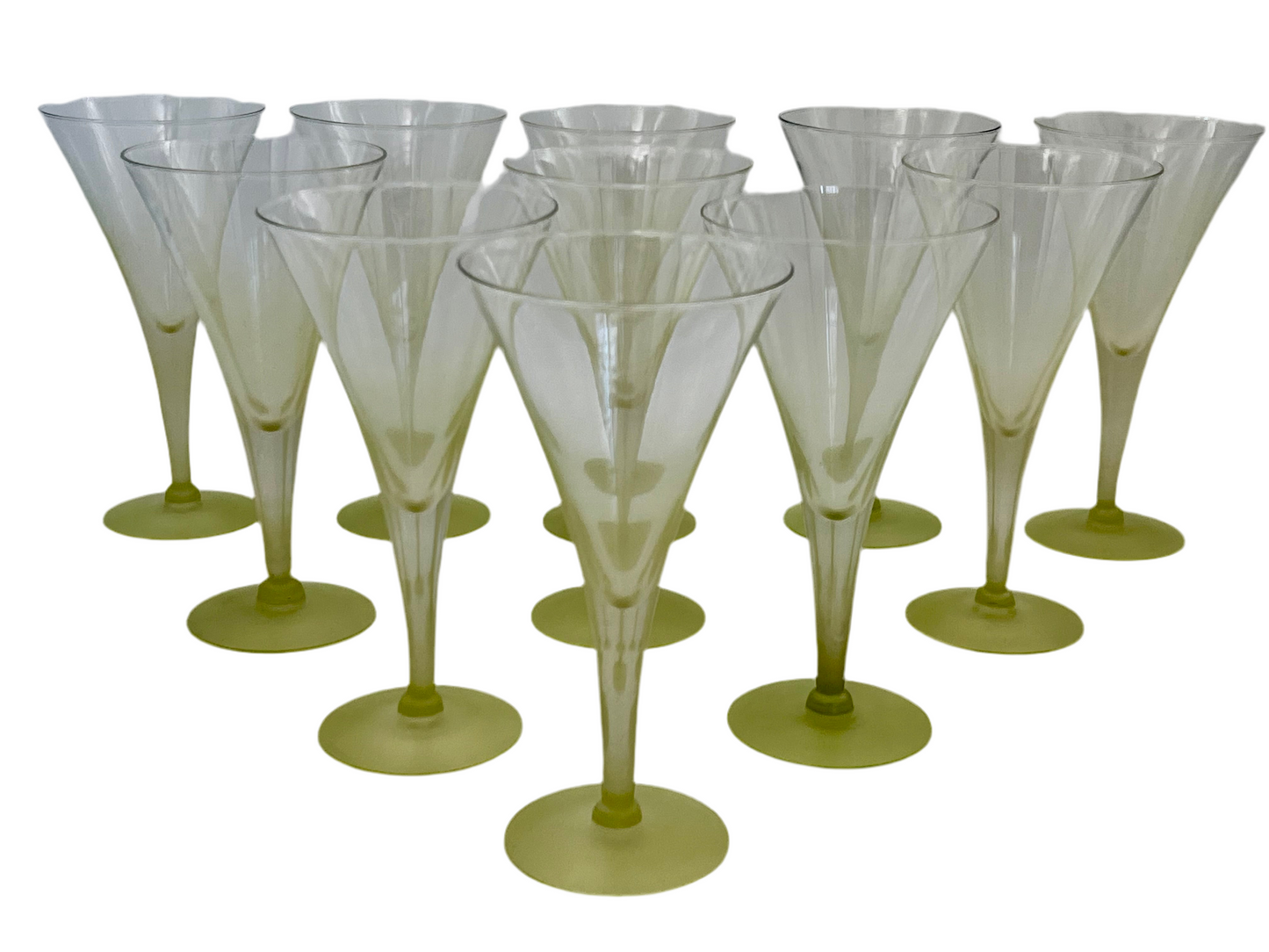 SET OF 11 VINTAGE 1960S BLENDO LIME GREEN FROSTED WINE GLASSES MID CENTURY MODERN STEMWARE