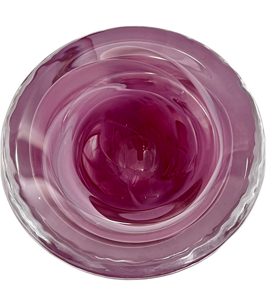 KOSTA BODA SWIRL ART GLASS CANDLE HOLDER – MAUVE PINK – 4.5”