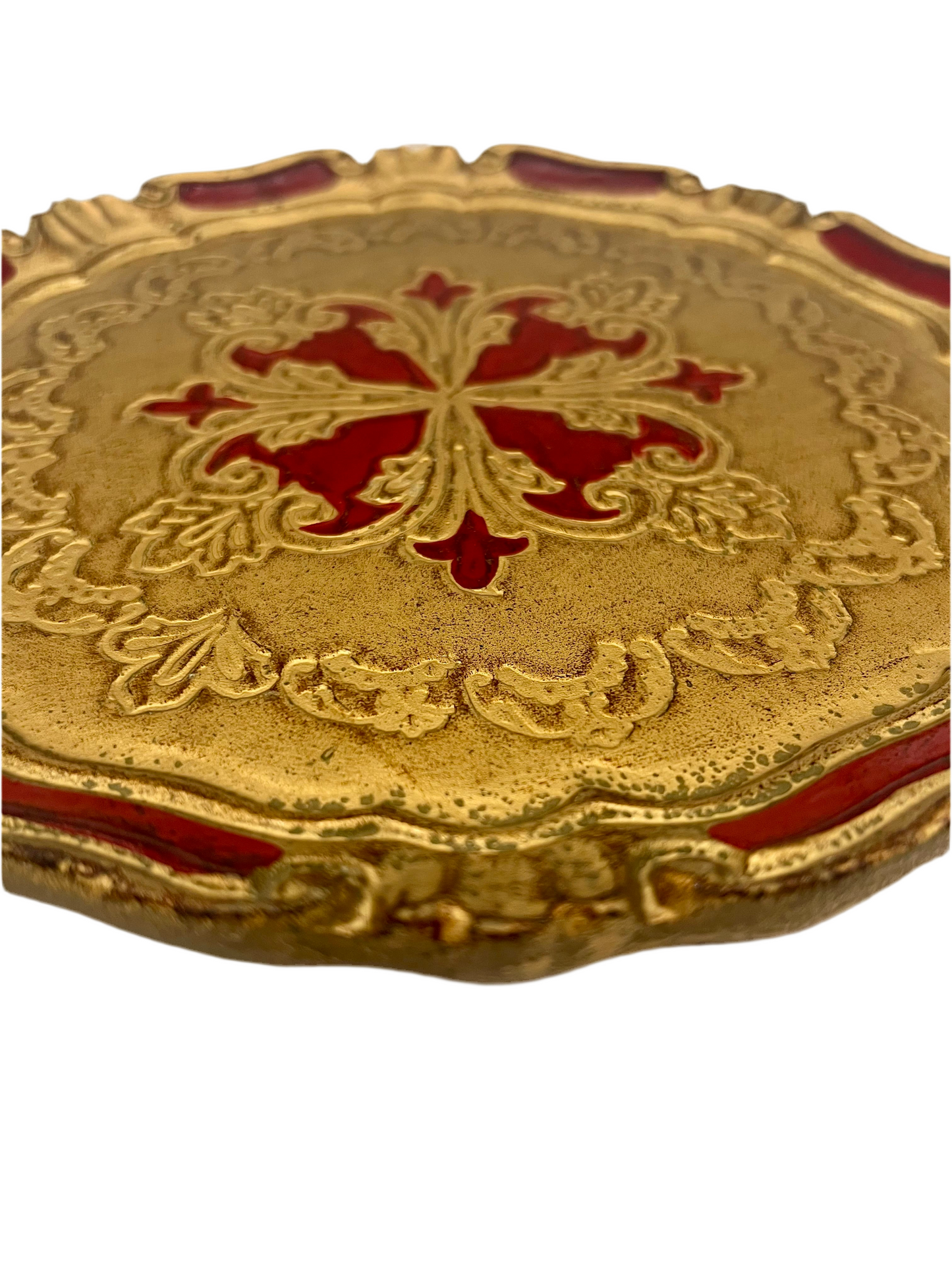 ITALIAN FLORENTINE RED AND GOLD GILT WOOD TRAY