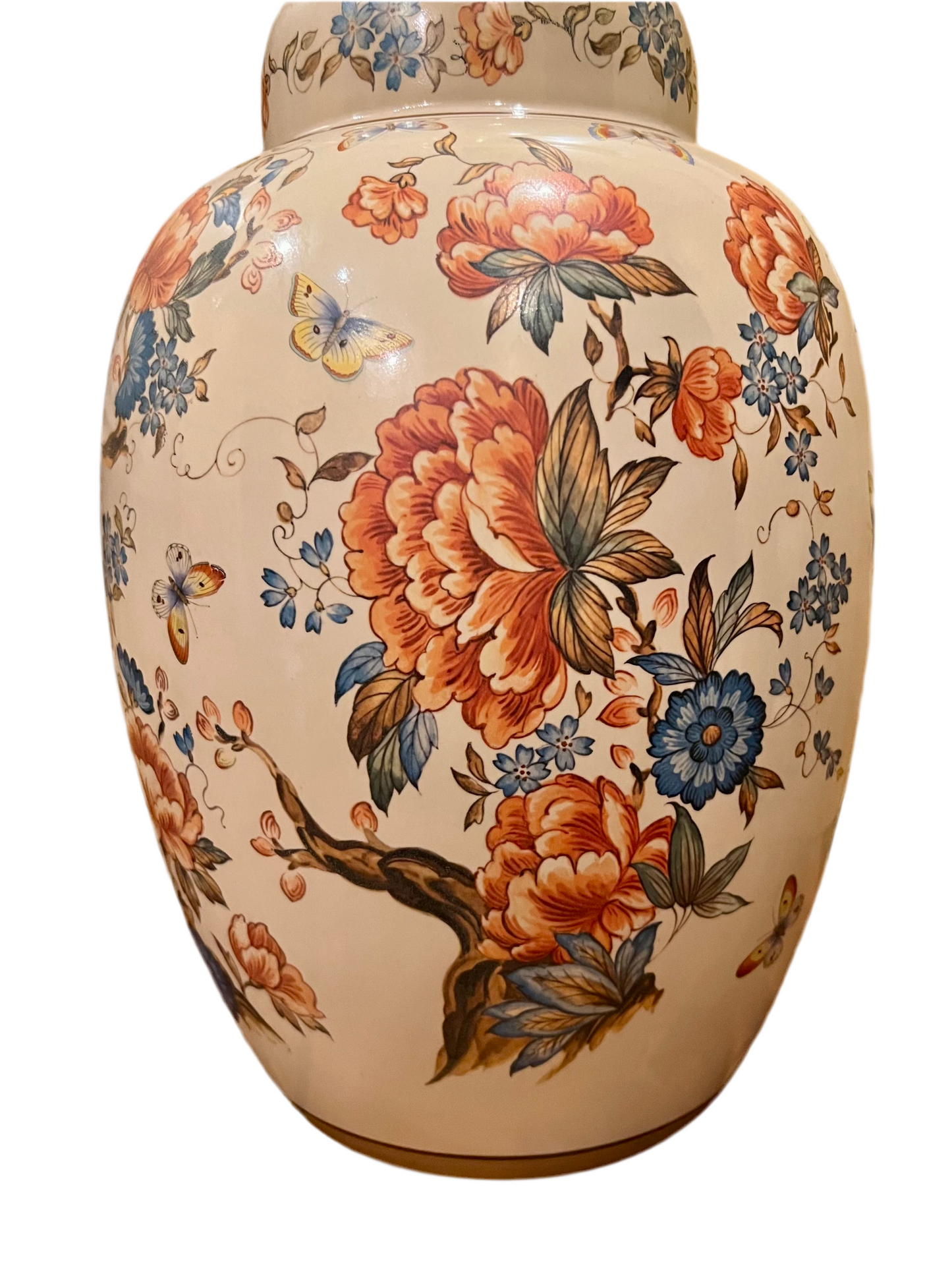 VINTAGE NATHAN LAGIN HANDMADE CERAMIC GINGER JAR LAMP – FLORAL & BUTTERFLY DESIGN