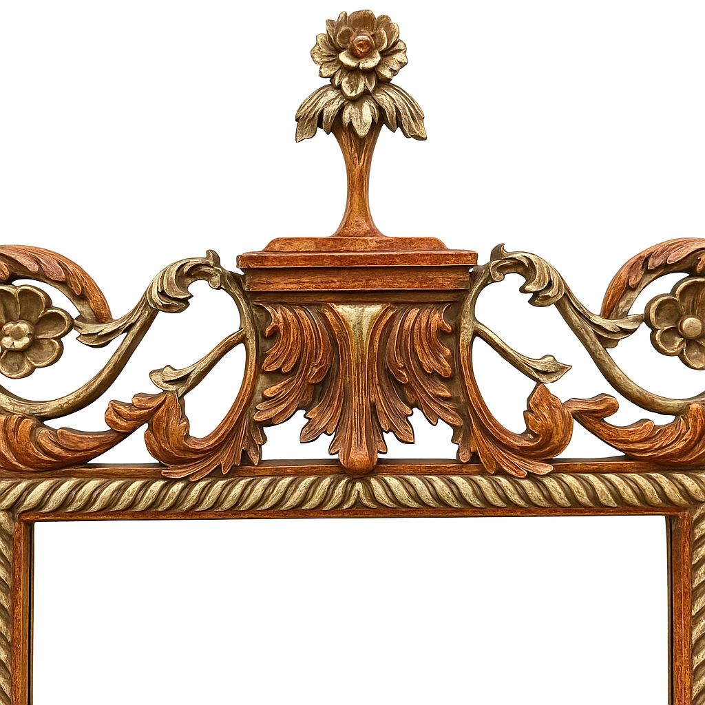 ANTIQUE FLORENTINE CARVED WOOD & GILT MIRROR – ITALIAN ROCOCO REVIVAL – CIRCA 1880–1910 – ORNATE FULL LENGTH 62 INCH