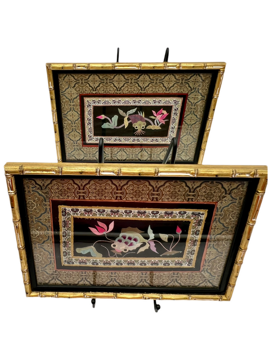 PAIR OF FRAMED ANTIQUE KOI FISH CHINESE SILK PANELS