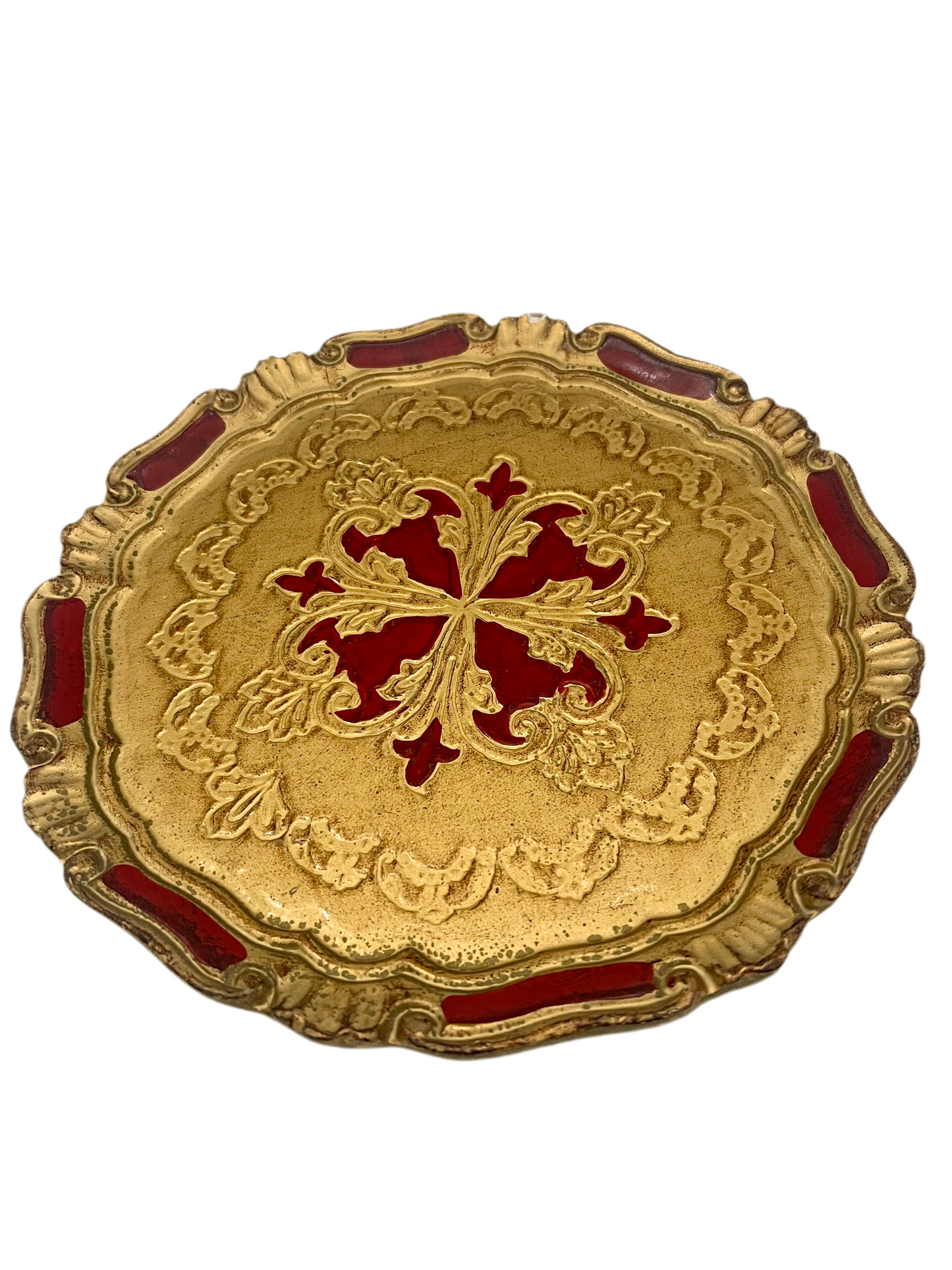 ITALIAN FLORENTINE RED AND GOLD GILT WOOD TRAY