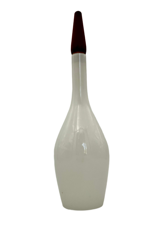 VINTAGE RAYMOR ITALIAN ART GLASS DECANTER – MID CENTURY MODERN OPAL GLASS WITH WOOD STOPPER