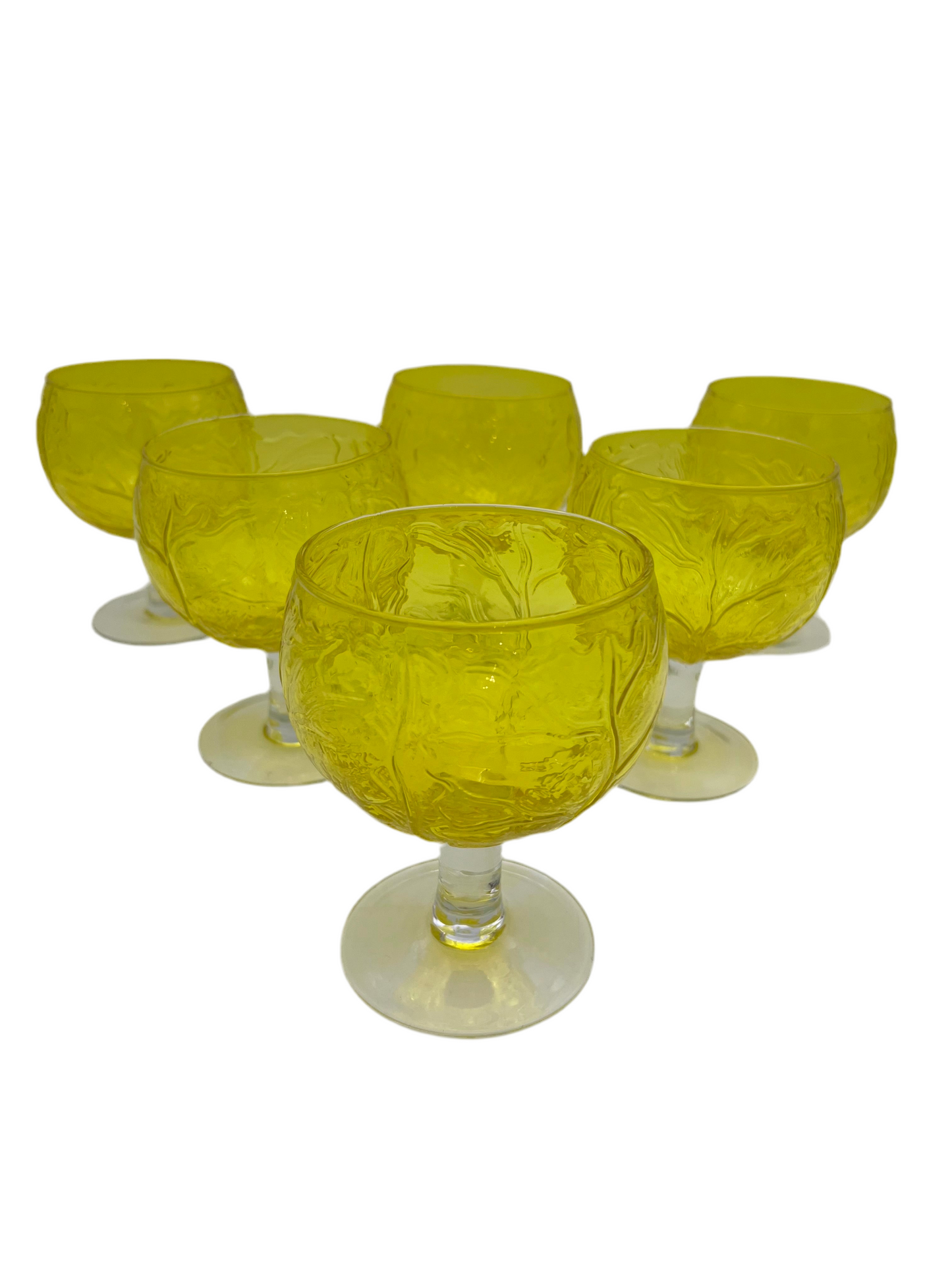 VINTAGE SECLA YELLOW CABBAGE GOBLETS, SET OF 12