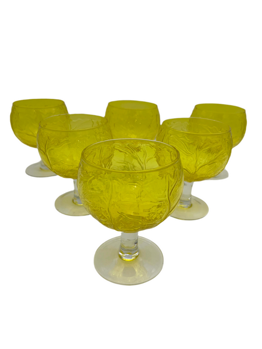 VINTAGE SECLA YELLOW CABBAGE GOBLETS, SET OF 12