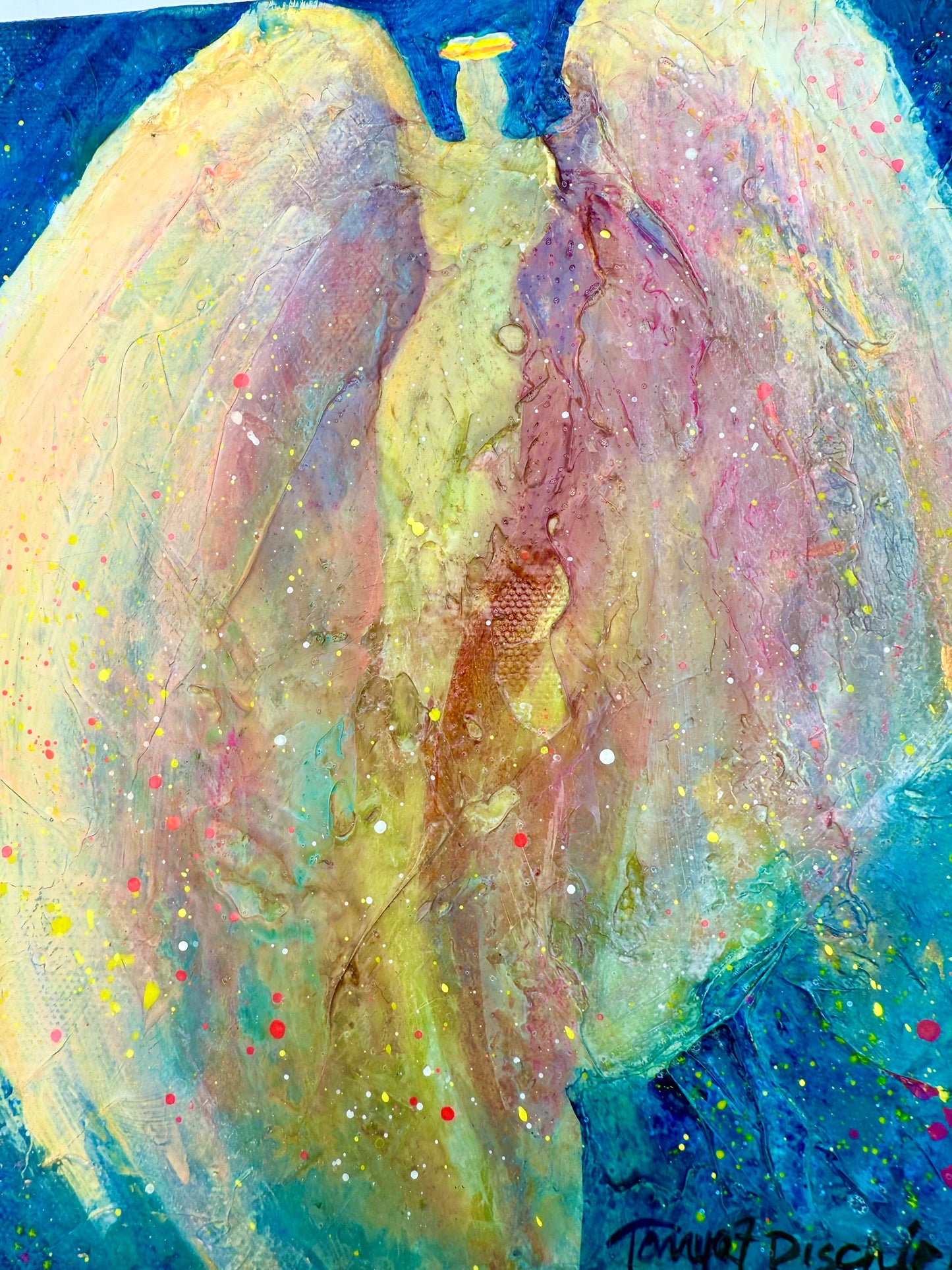 ORIGINAL ANGEL WING PAINTING | SIGNED SPIRITUAL ABSTRACT ART | ANGELS AND SAINTS SERIES | 8 X 8 ORIGINAL CANVAS