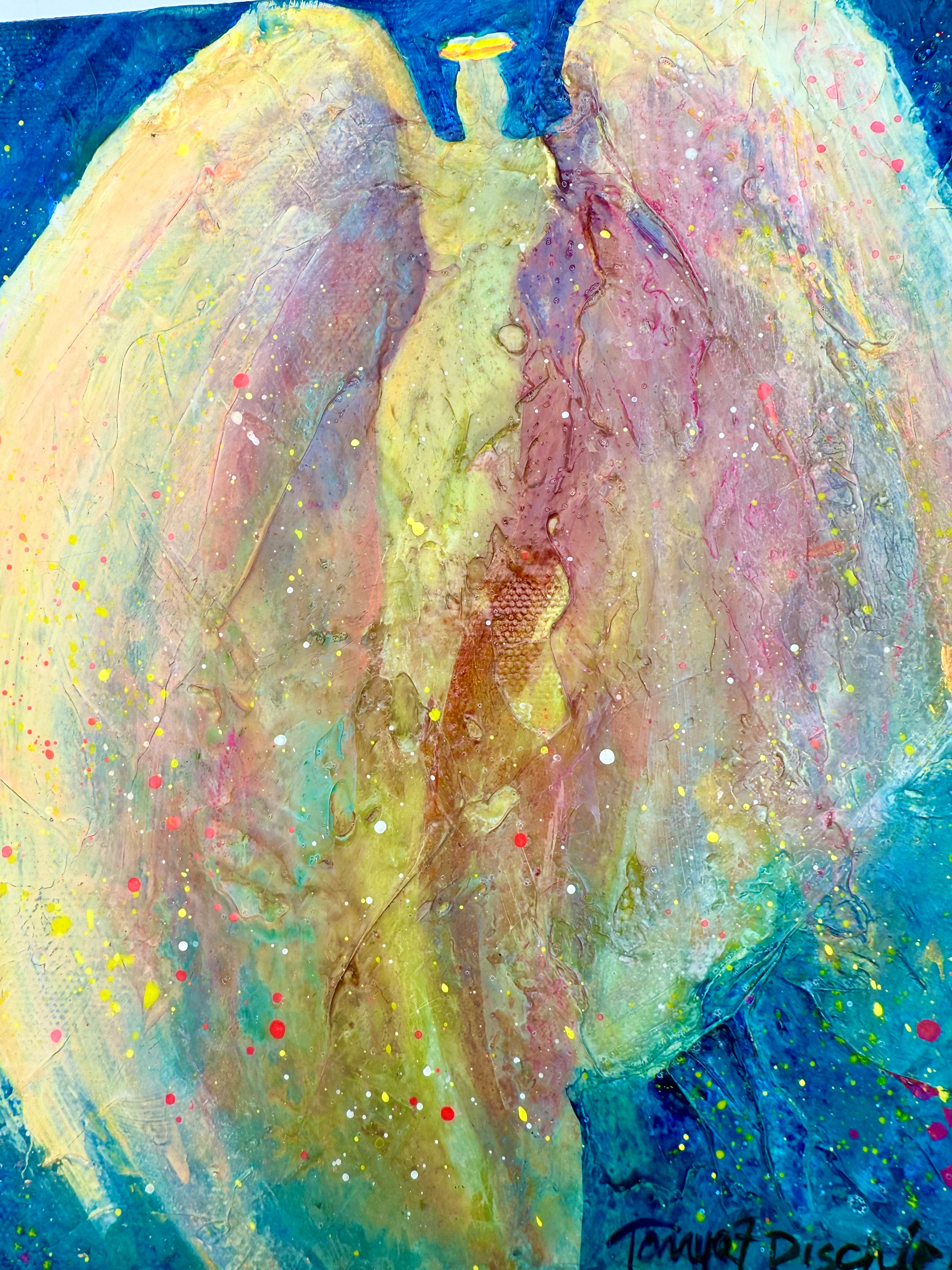 ORIGINAL ANGEL WING PAINTING | SIGNED SPIRITUAL ABSTRACT ART | ANGELS AND SAINTS SERIES | 8 X 8 ORIGINAL CANVAS