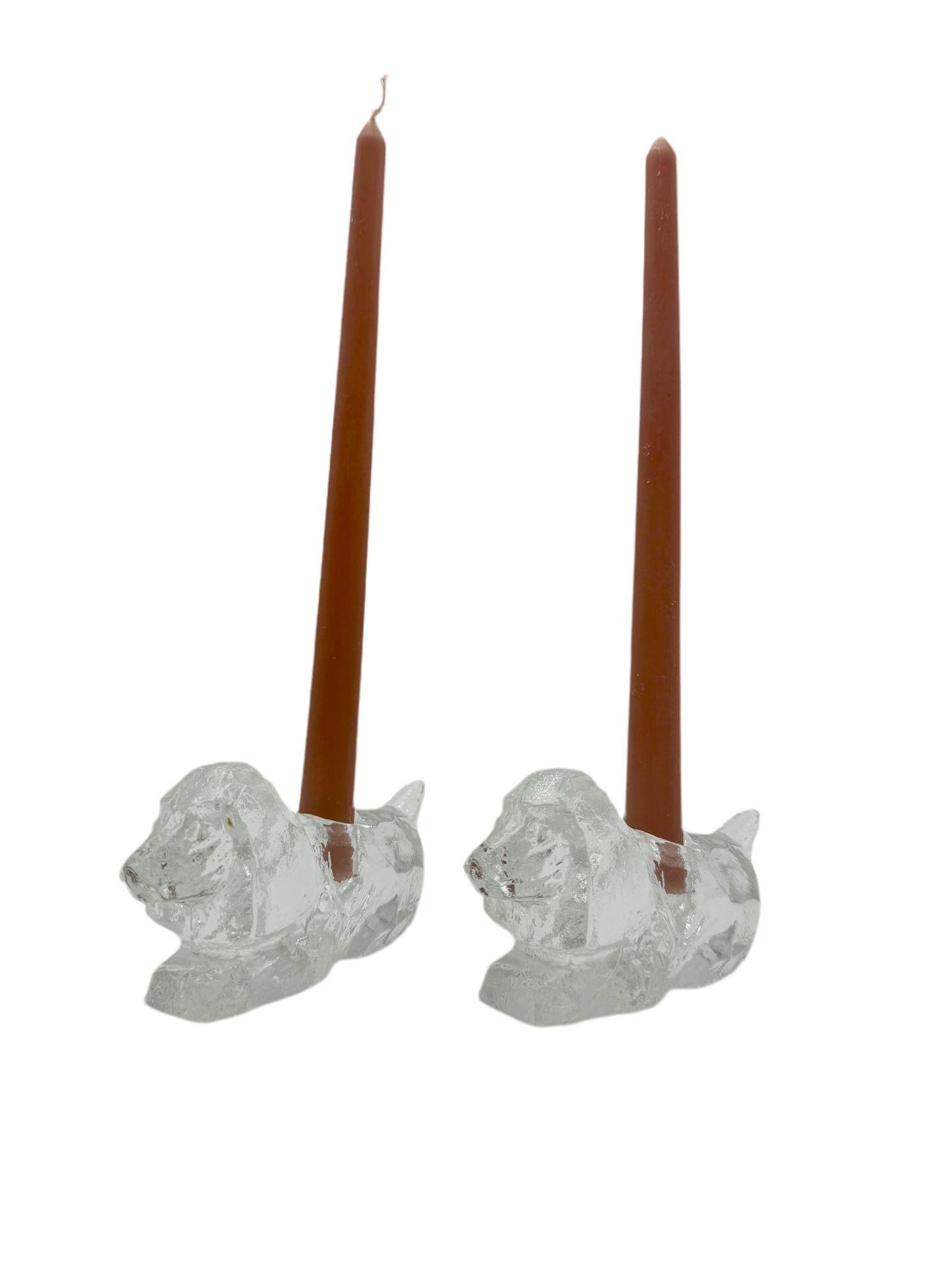 PAIR OF MIDCENTURY PUPPY HEAVY CRYSTAL CANDLESTICK HOLDERS