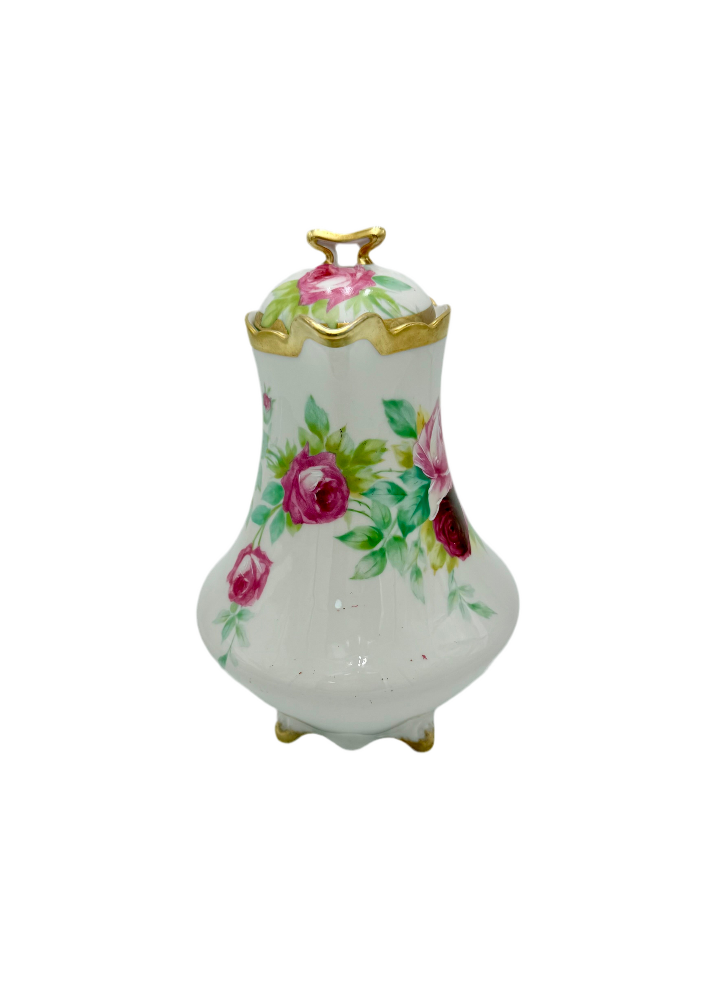ANTIQUE LIMOGES “CORONET” HAND-PAINTED CHOCOLATE POT – SIGNED MAVALEIX – PINK ROSES & GOLD TRIM – ART NOUVEAU ERA FRANCE c.1906–1920