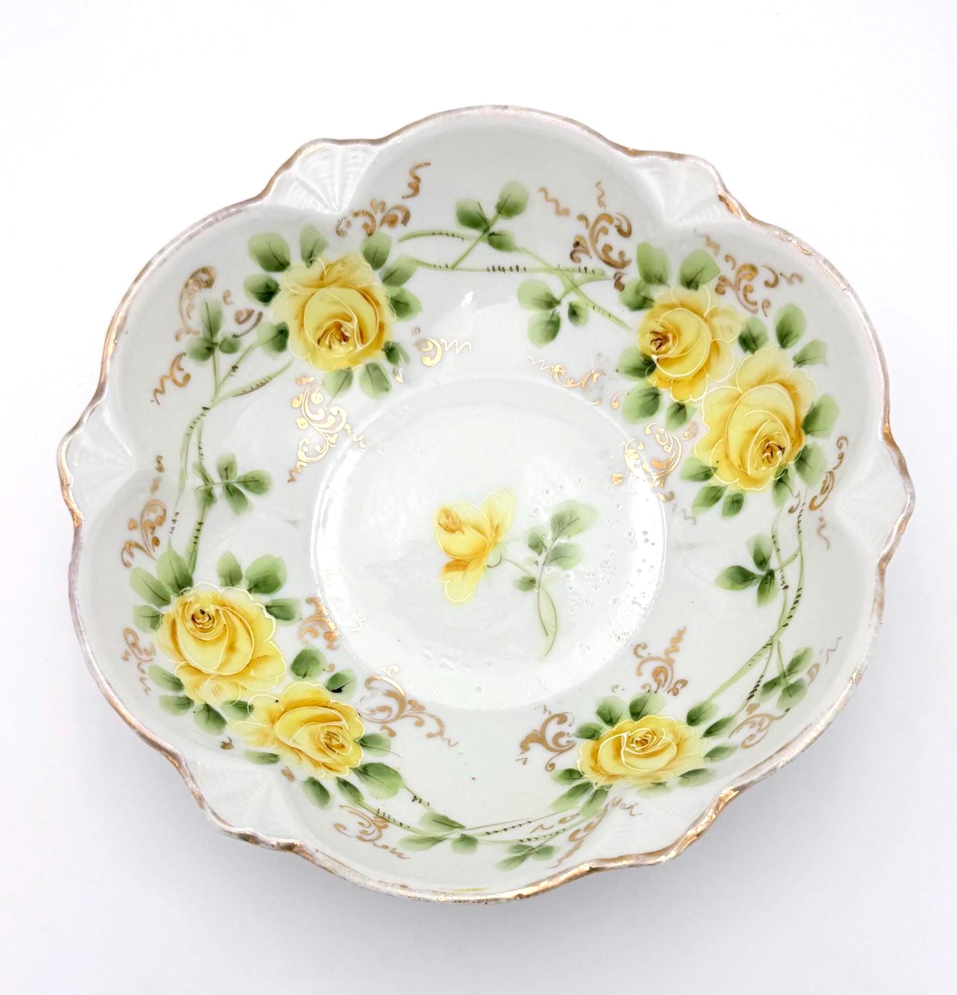 ANTIQUE MIKADO JAPAN HAND-PAINTED YELLOW ROSE PORCELAIN BOWL