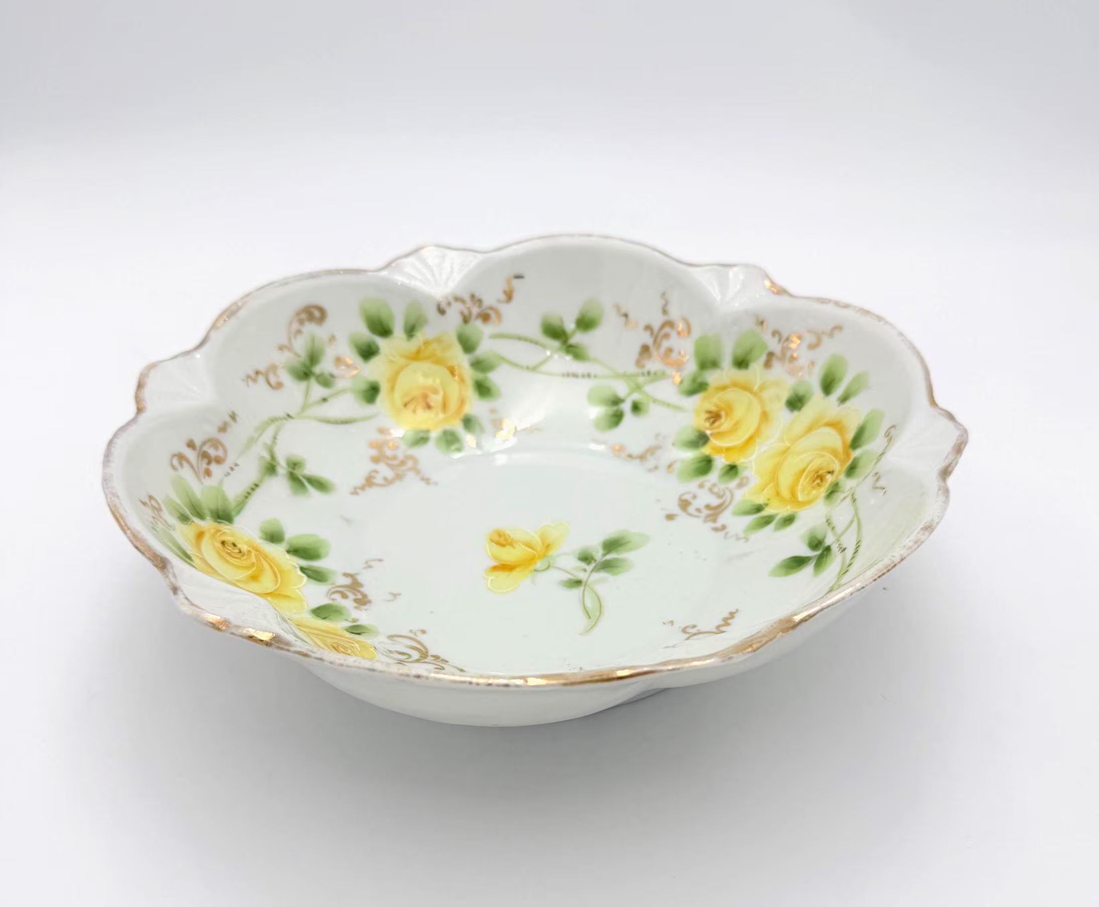 ANTIQUE MIKADO JAPAN HAND-PAINTED YELLOW ROSE PORCELAIN BOWL