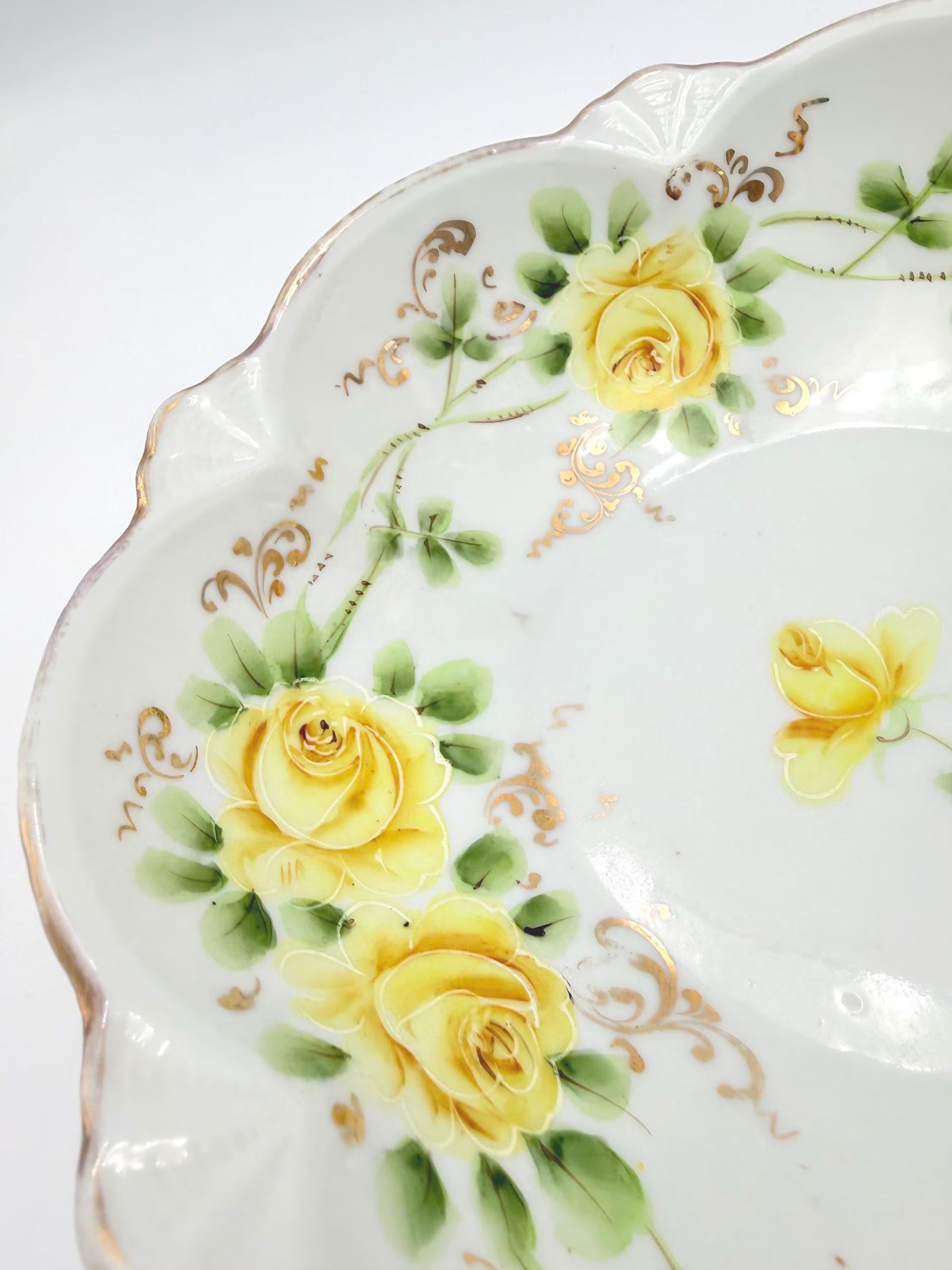 ANTIQUE MIKADO JAPAN HAND-PAINTED YELLOW ROSE PORCELAIN BOWL