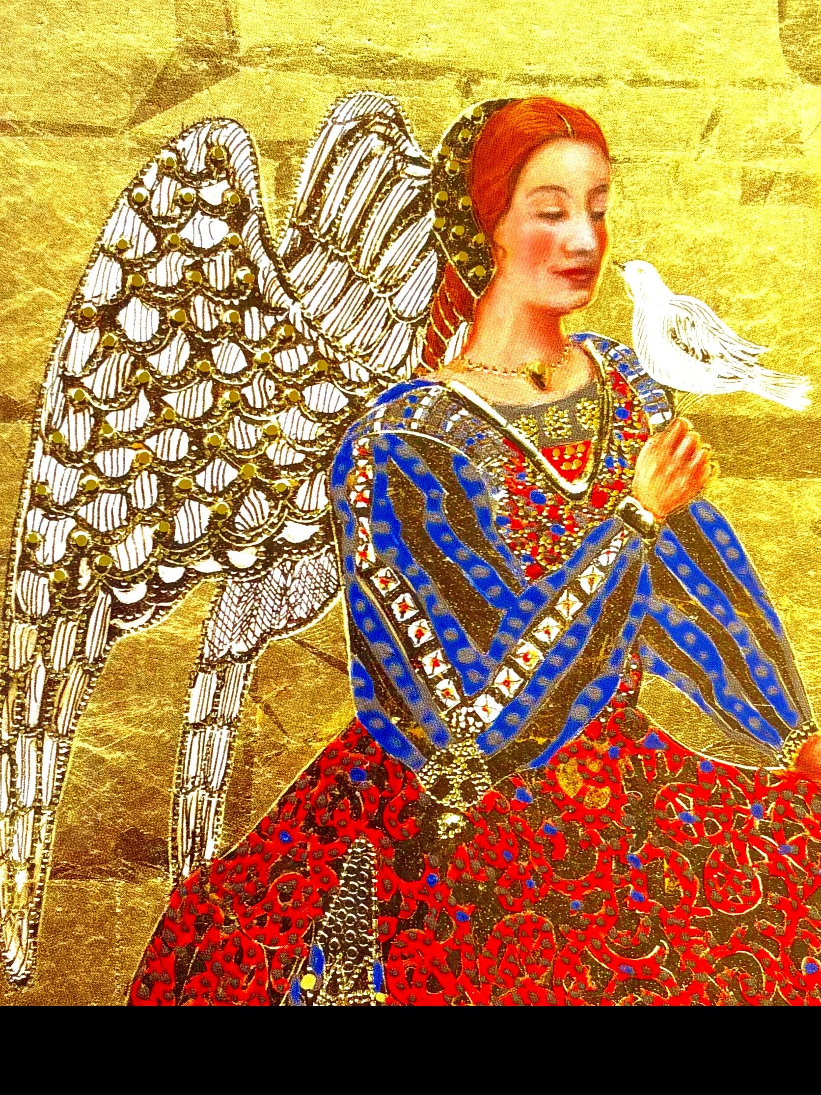 VINTAGE 1995 GUARDIAN ANGEL WALL ART SET OF 4 – GOLD FRAMED EMBELLISHED PRINTS