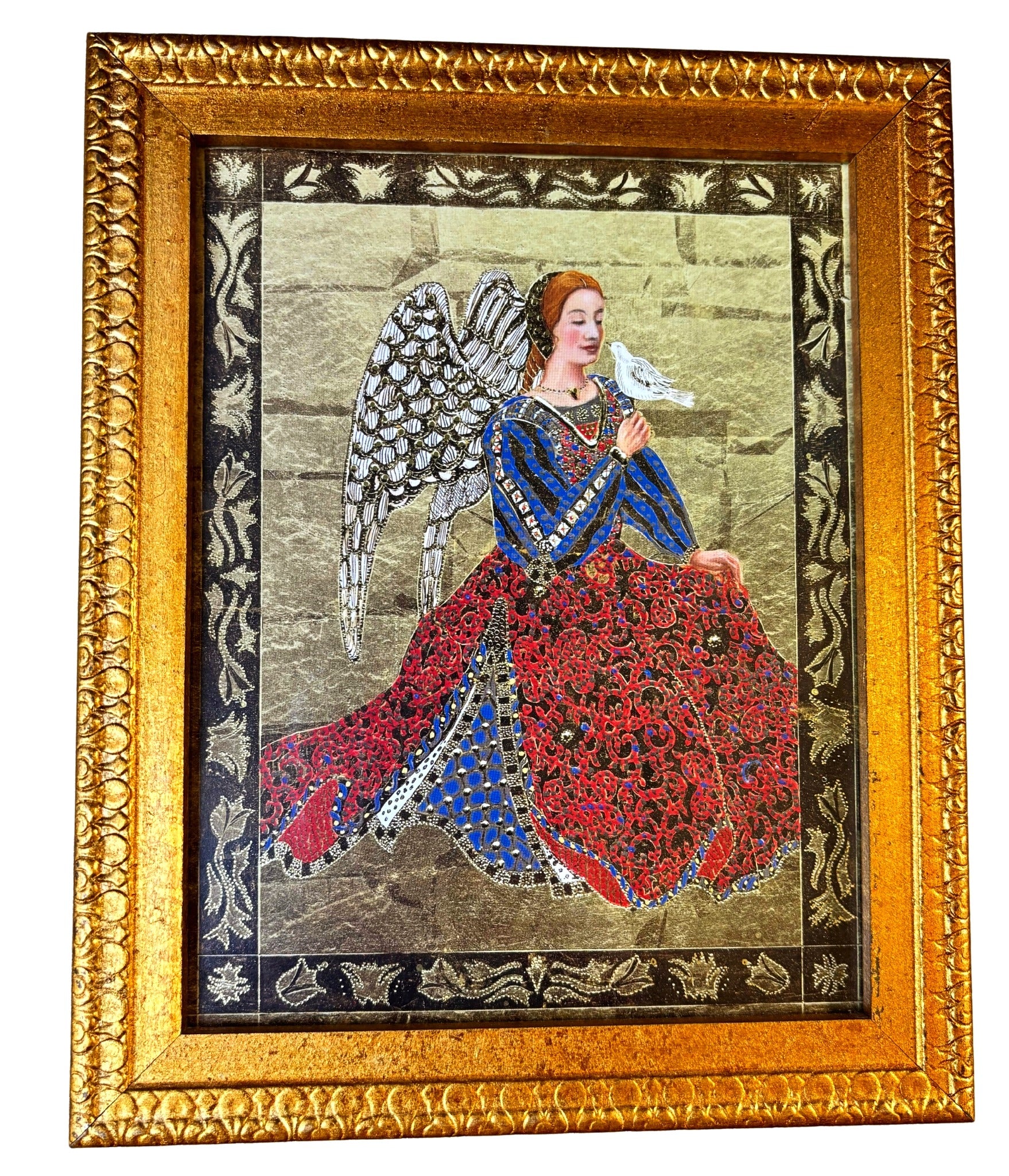 VINTAGE 1995 GUARDIAN ANGEL WALL ART SET OF 4 – GOLD FRAMED EMBELLISHED PRINTS