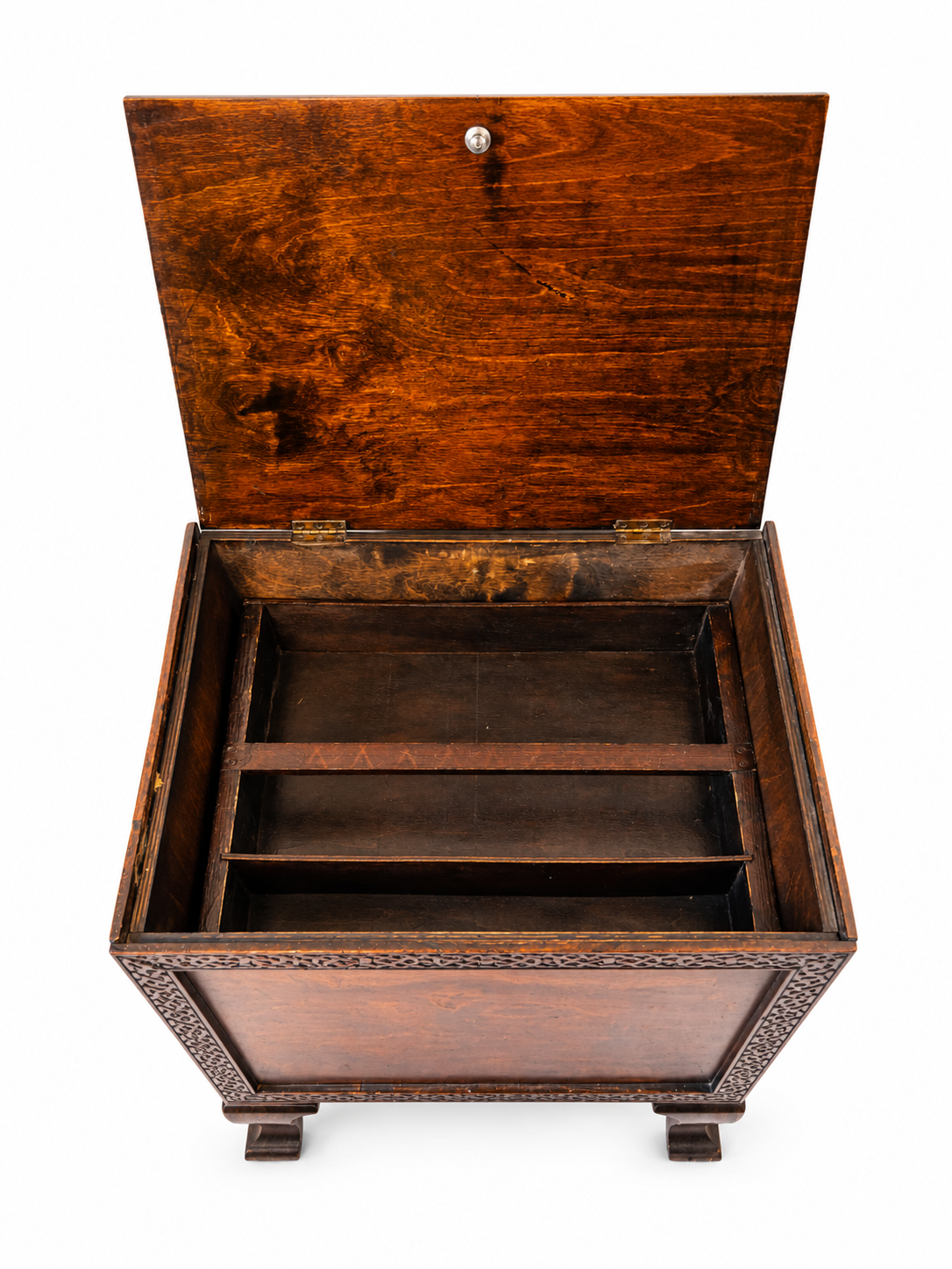 ANTIQUE ENGLISH OAK PURDONIUM CABINET – CELTIC REVIVAL ARTS & CRAFTS STORAGE CHEST WITH FROG FINIAL