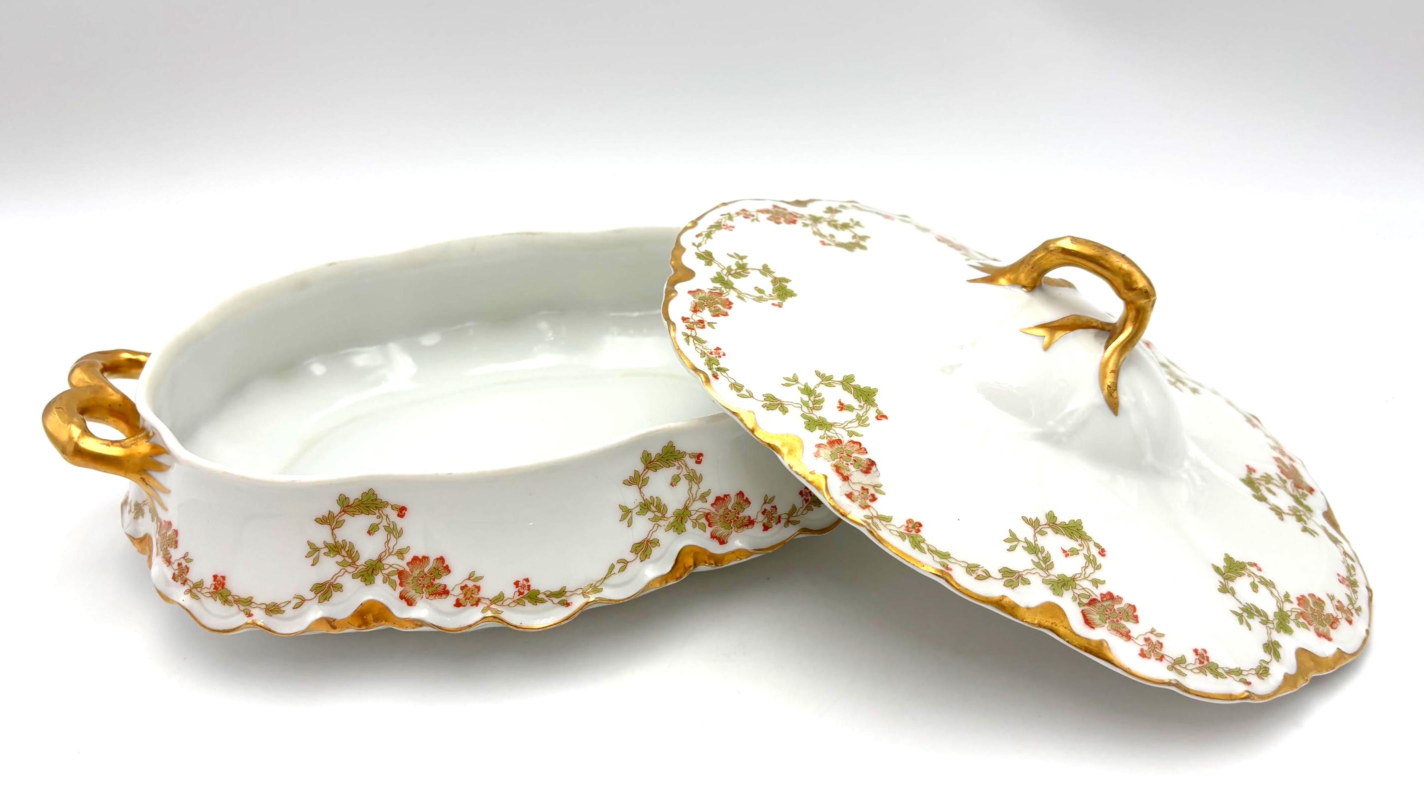 ANTIQUE HAVILAND LIMOGES COVERED TUREEN – FRENCH PORCELAIN SERVING DISH FOR C.H. HOLMES NEW ORLEANS