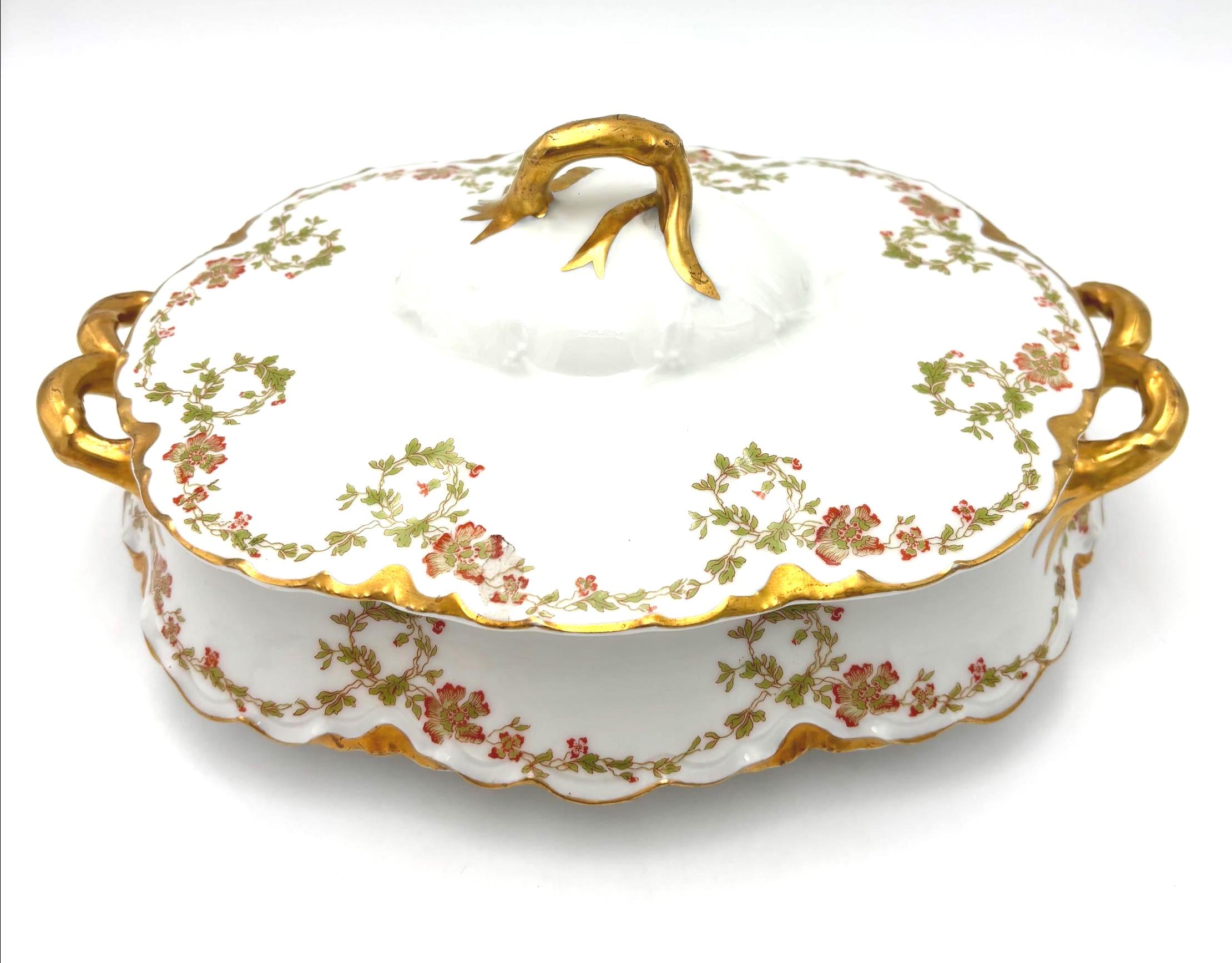 ANTIQUE HAVILAND LIMOGES COVERED TUREEN – FRENCH PORCELAIN SERVING DISH FOR C.H. HOLMES NEW ORLEANS