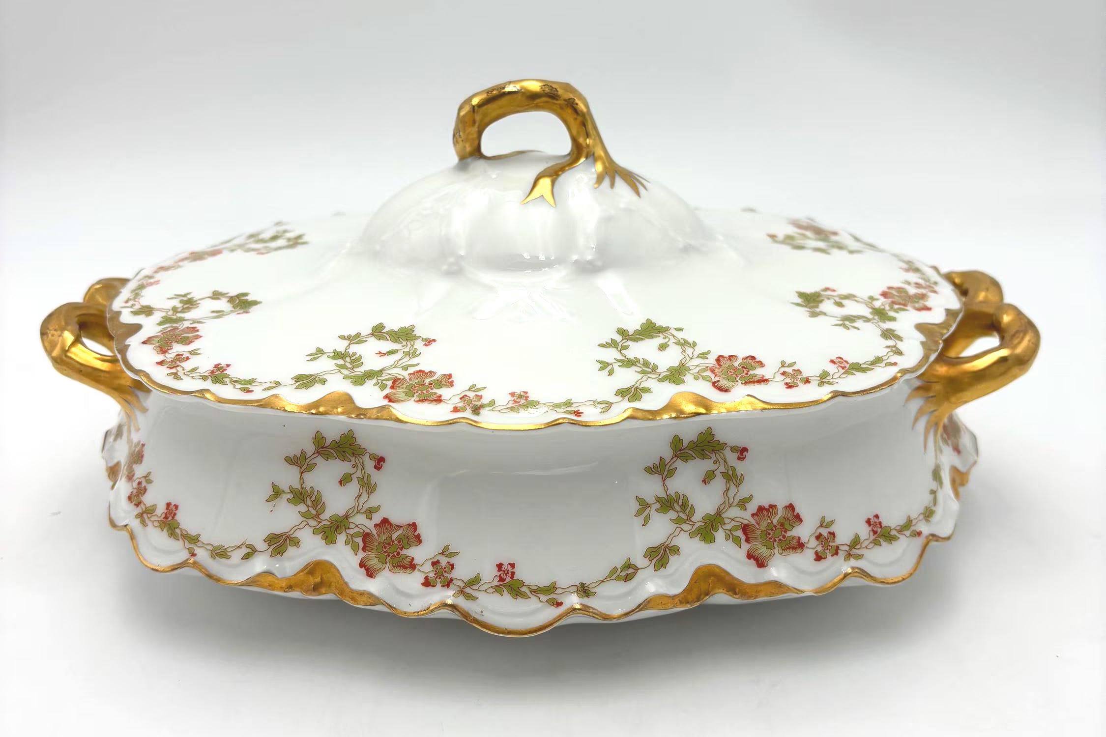 ANTIQUE HAVILAND LIMOGES COVERED TUREEN – FRENCH PORCELAIN SERVING DISH FOR C.H. HOLMES NEW ORLEANS