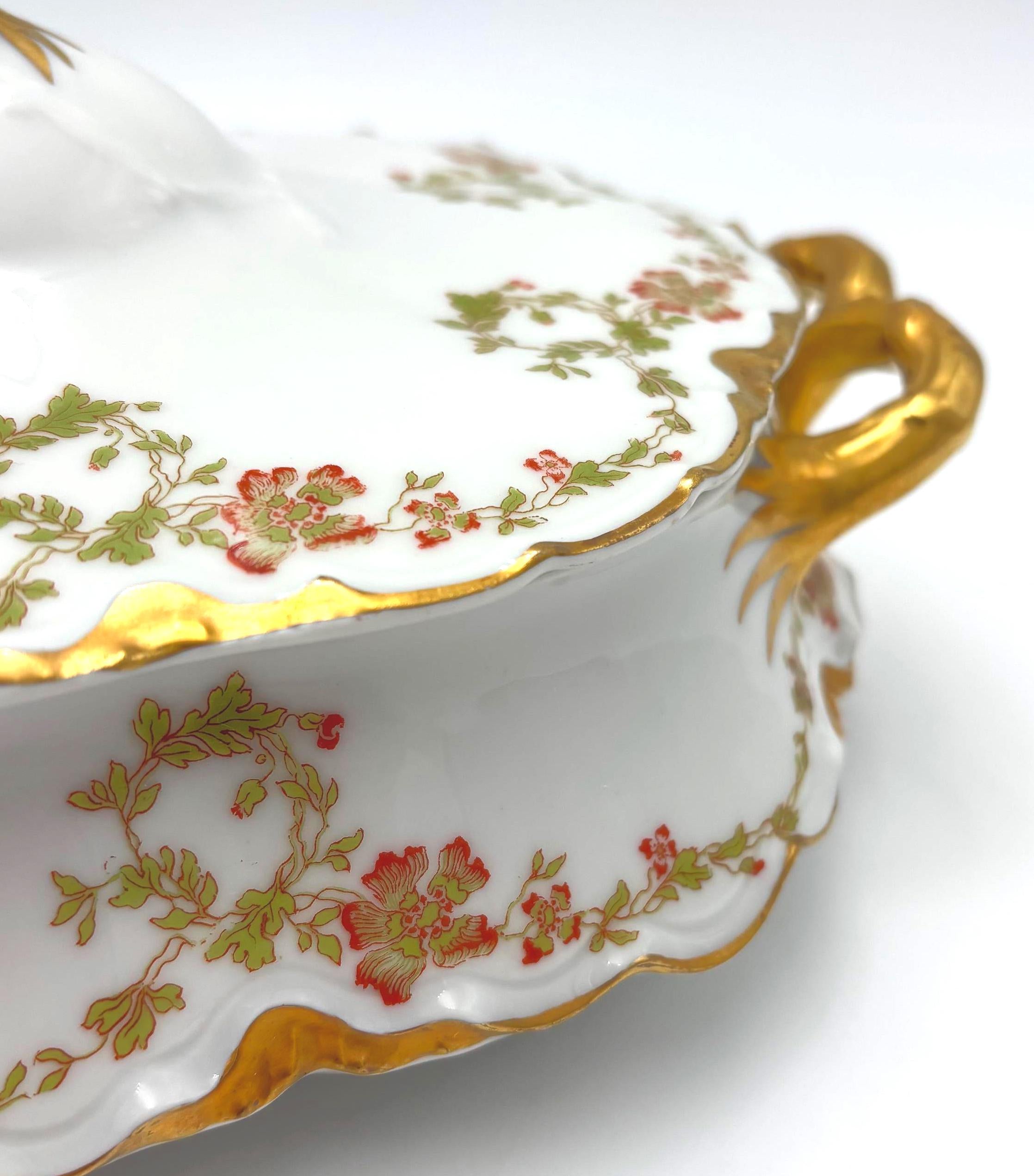 ANTIQUE HAVILAND LIMOGES COVERED TUREEN – FRENCH PORCELAIN SERVING DISH FOR C.H. HOLMES NEW ORLEANS