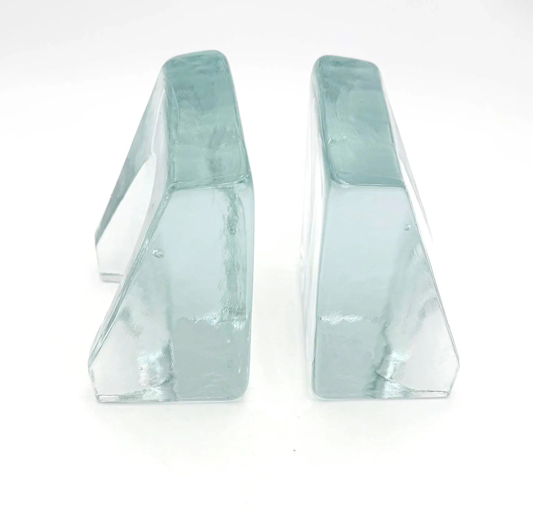 ATTRIBUTED WAYNE HUSTED FOR BLENKO SCULPTURAL CAST GLASS BOOKENDS MODEL 7333 MID CENTURY MODERN PAIR
