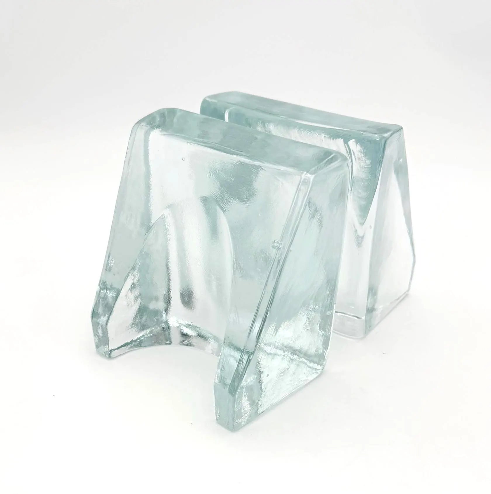 ATTRIBUTED WAYNE HUSTED FOR BLENKO SCULPTURAL CAST GLASS BOOKENDS MODEL 7333 MID CENTURY MODERN PAIR
