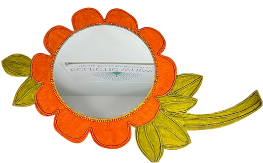 Vintage Hand-Painted Flower Mirror by Peggy Jones – Austin, Texas Folk Art – Large 40” Whimsical Wall Decor