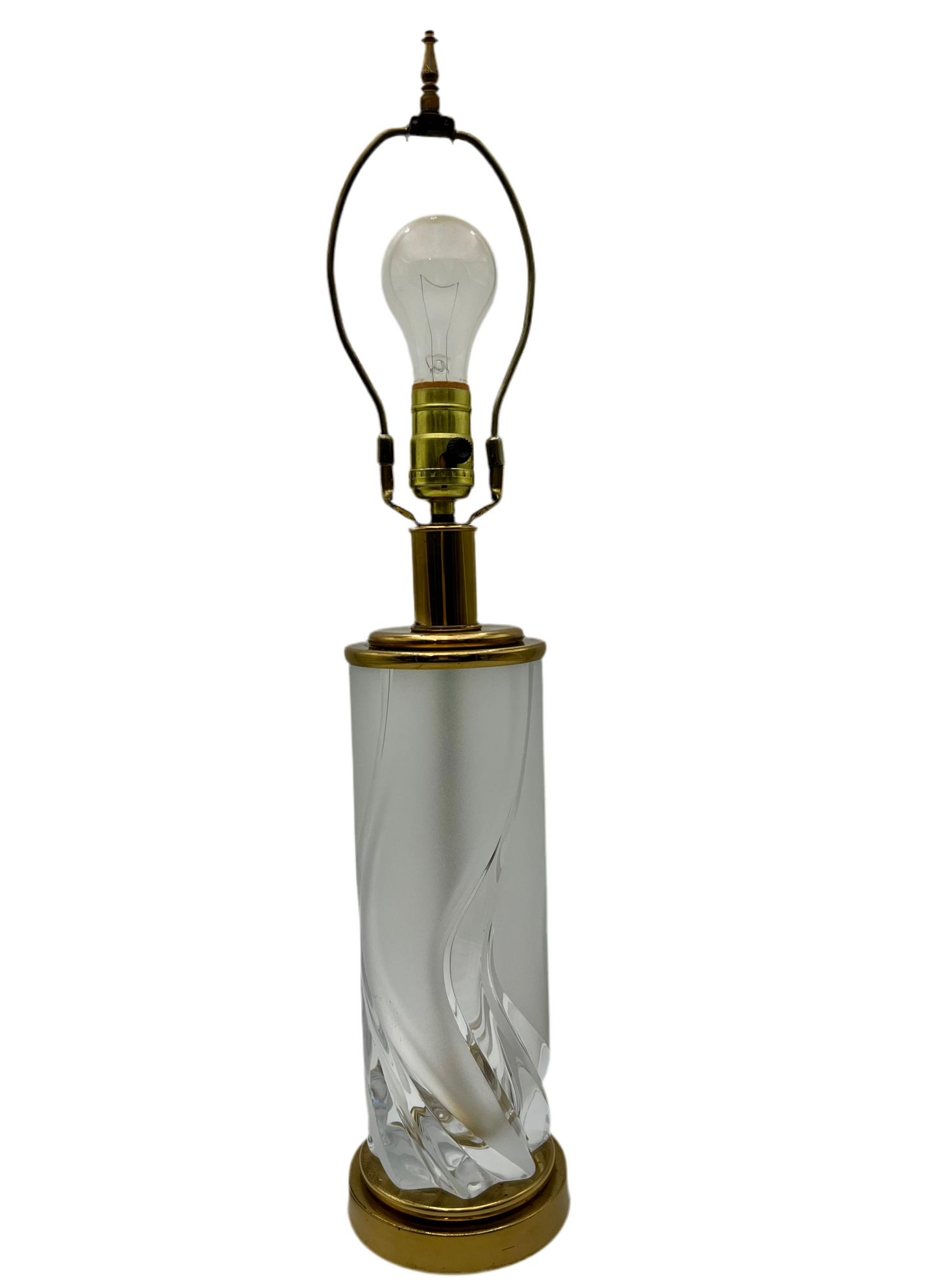 VINTAGE PEILL & PUTZLER HEAVY ART GLASS SWIRL LAMP WITH BRASS ACCENTS