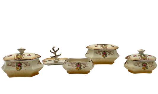 ANTIQUE CRANFORD WARE VANITY SET — FORD & SONS ENGLISH EARTHENWARE, C.1910s