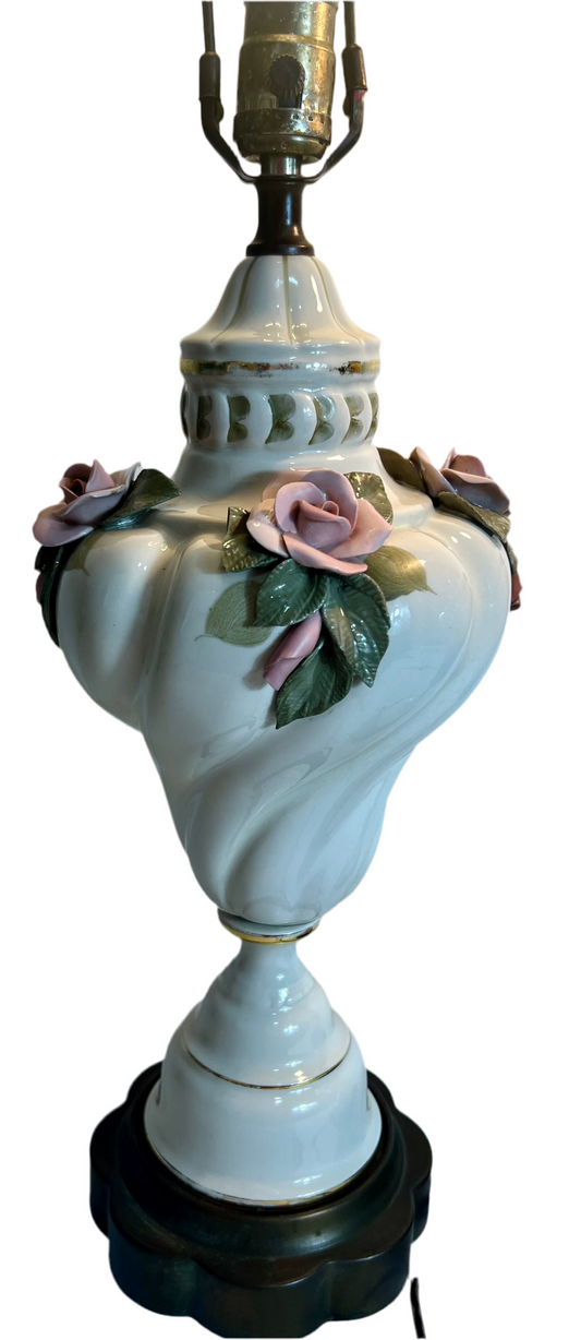 PAIR OF VINTAGE PORCELAIN FLORAL TABLE LAMPS – CAPODIMONTE STYLE WHIMSY