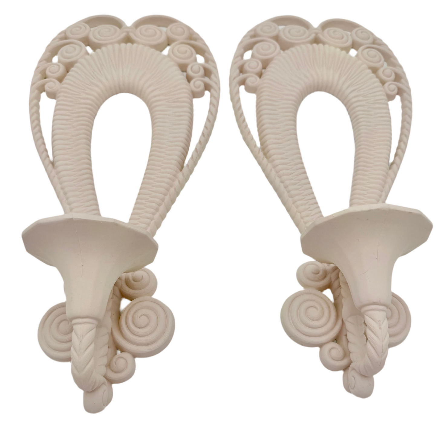 PAIR OF VINTAGE PINK SCULPTURAL WALL SCONCES – DECORATIVE HOLLYWOOD REGENCY STYLE