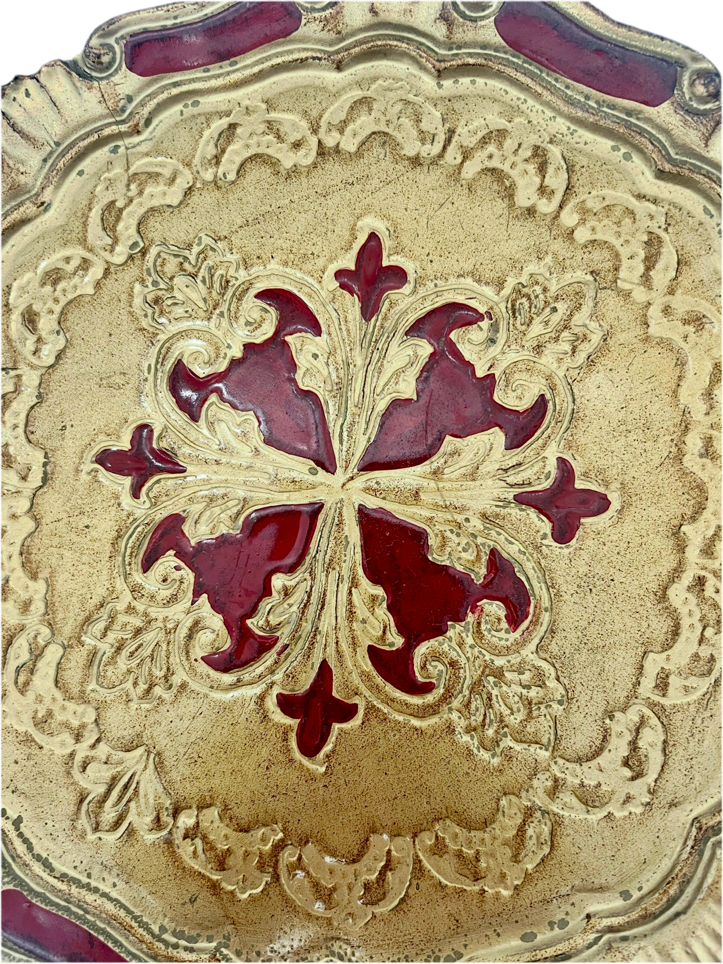ITALIAN FLORENTINE RED AND GOLD GILT WOOD TRAY