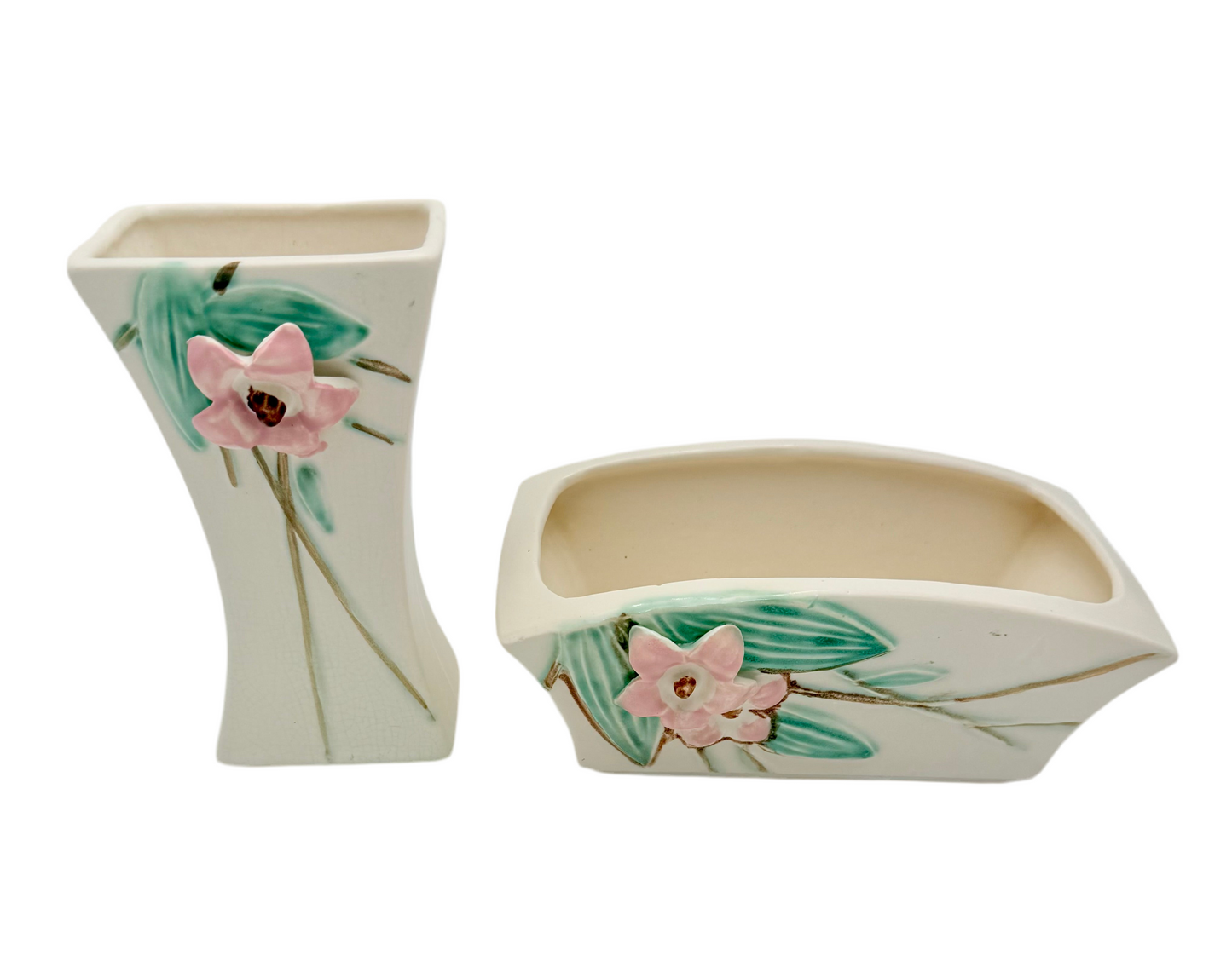 1940s McCOY POTTERY BLOSSOM VASE AND PLANTER SET