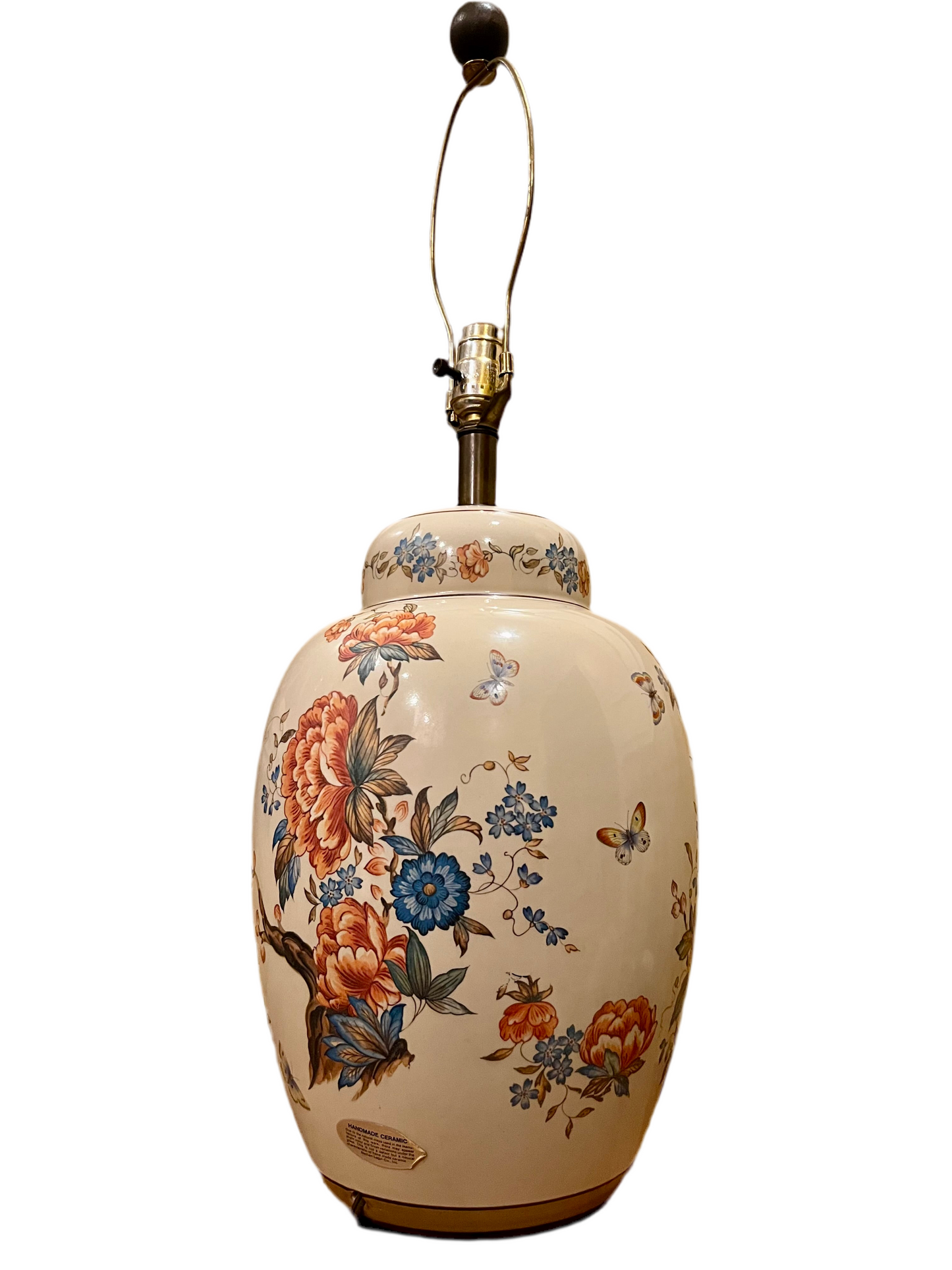VINTAGE NATHAN LAGIN HANDMADE CERAMIC GINGER JAR LAMP – FLORAL & BUTTERFLY DESIGN