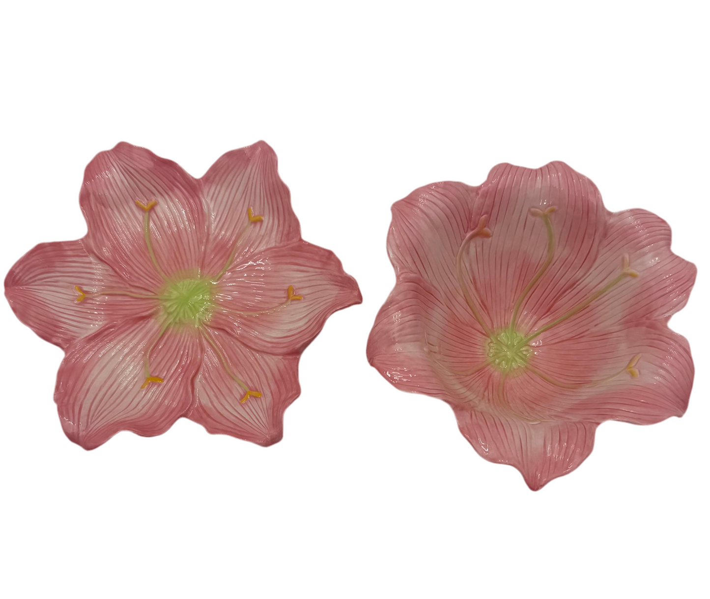 Vintage Pink Lily Ceramic Bowl & Plate Set by Nanette Vacher for Ambiance – 1990s Floral Bowl Set – Cottagecore Pink Decor – Set of 8