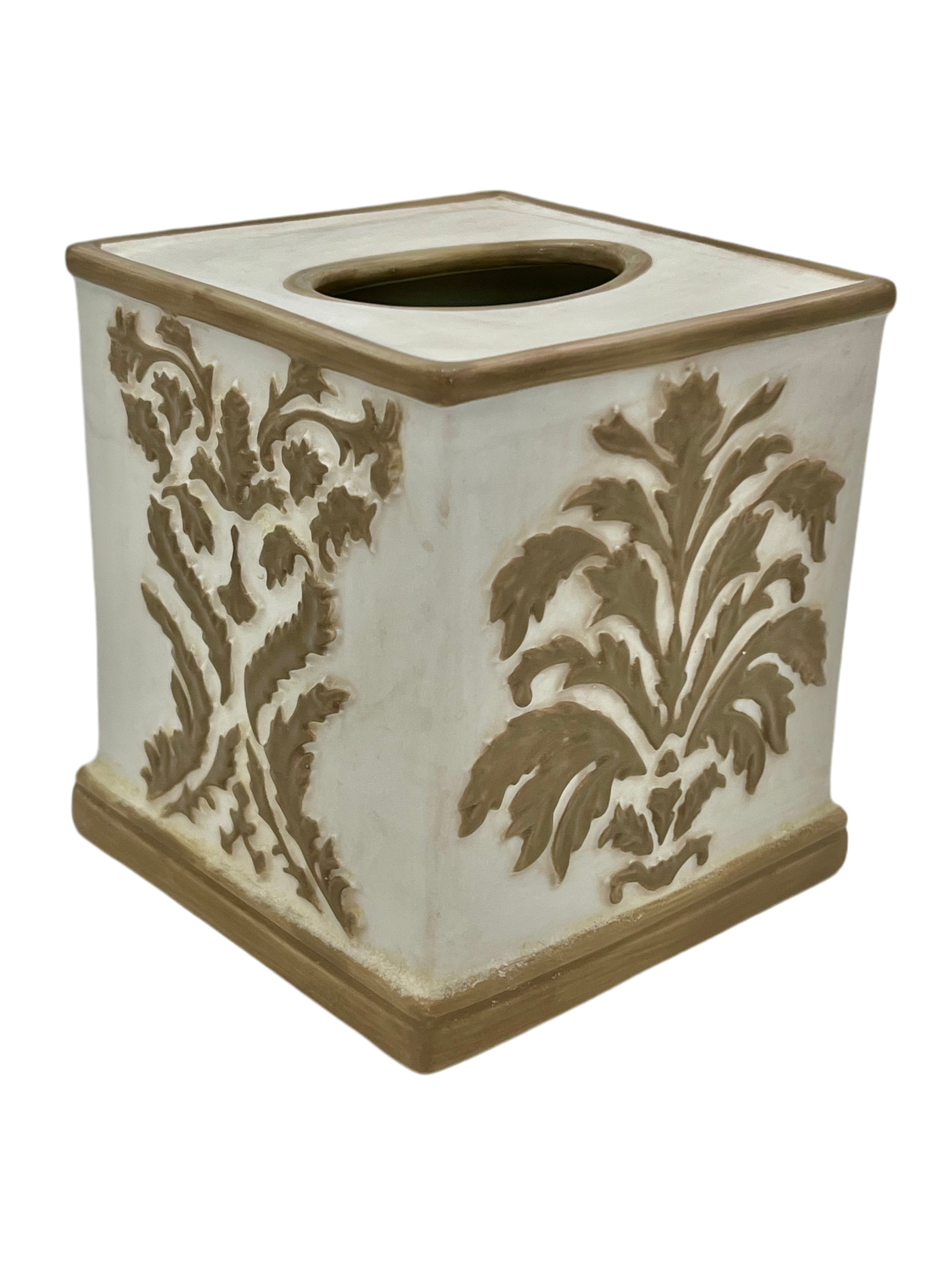 HAND-PAINTED CERAMIC DAMASK TISSUE BOX COVER – TUSCAN FRENCH COUNTRY STYLE