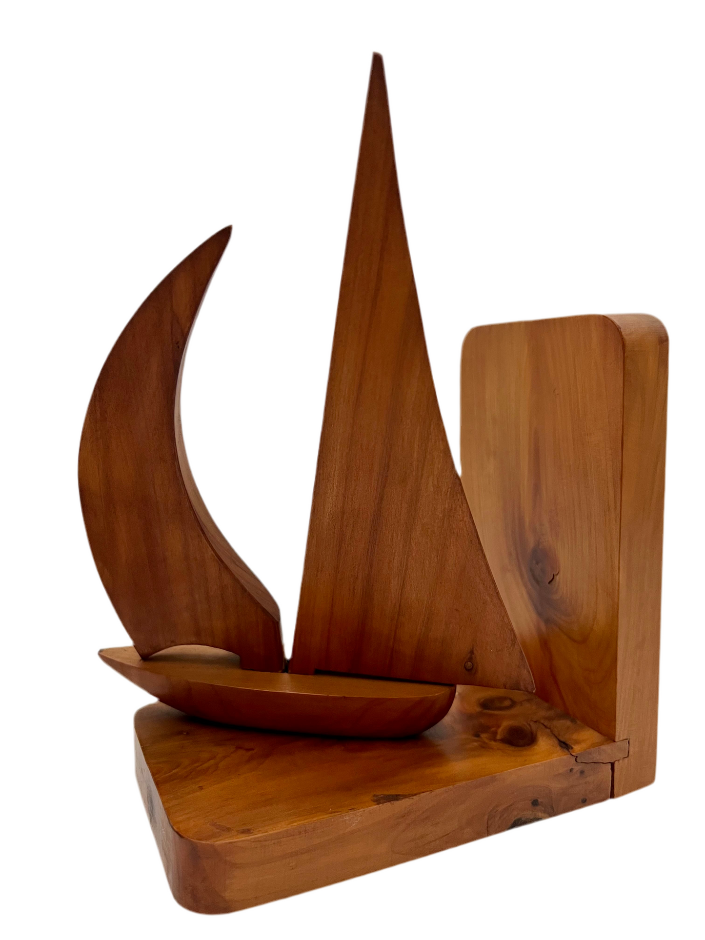 VINTAGE TEAK SWIVEL SAILBOAT BOOKENDS – MID CENTURY MODERN NAUTICAL WOOD BOOK ENDS