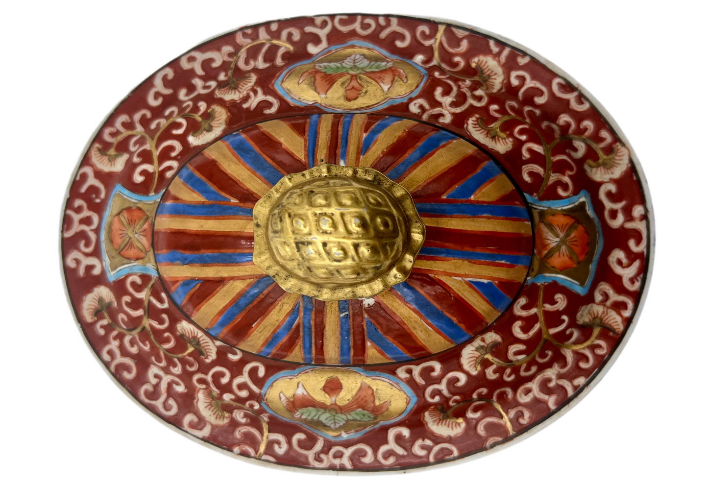 VINTAGE CHINESE PORCELAIN TUREEN WITH UNDERPLATE – BIRDS & FLORALS, GILT FINIAL, QIANLONG APHOCRYPHAL MARK