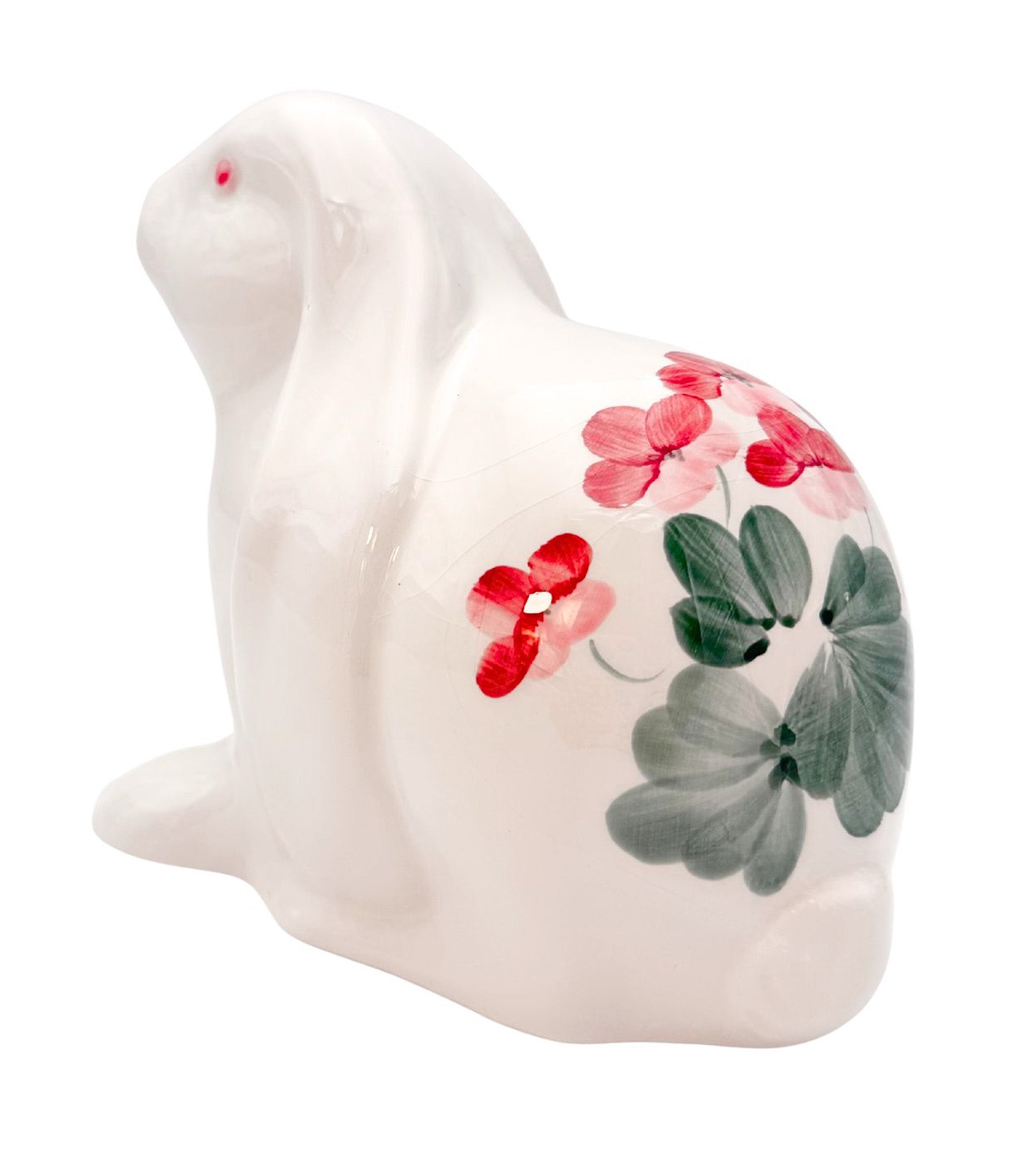 VINTAGE HAND PAINTED CERAMIC BUNNY FIGURINE FLORAL RABBIT EASTER SPRING DECOR